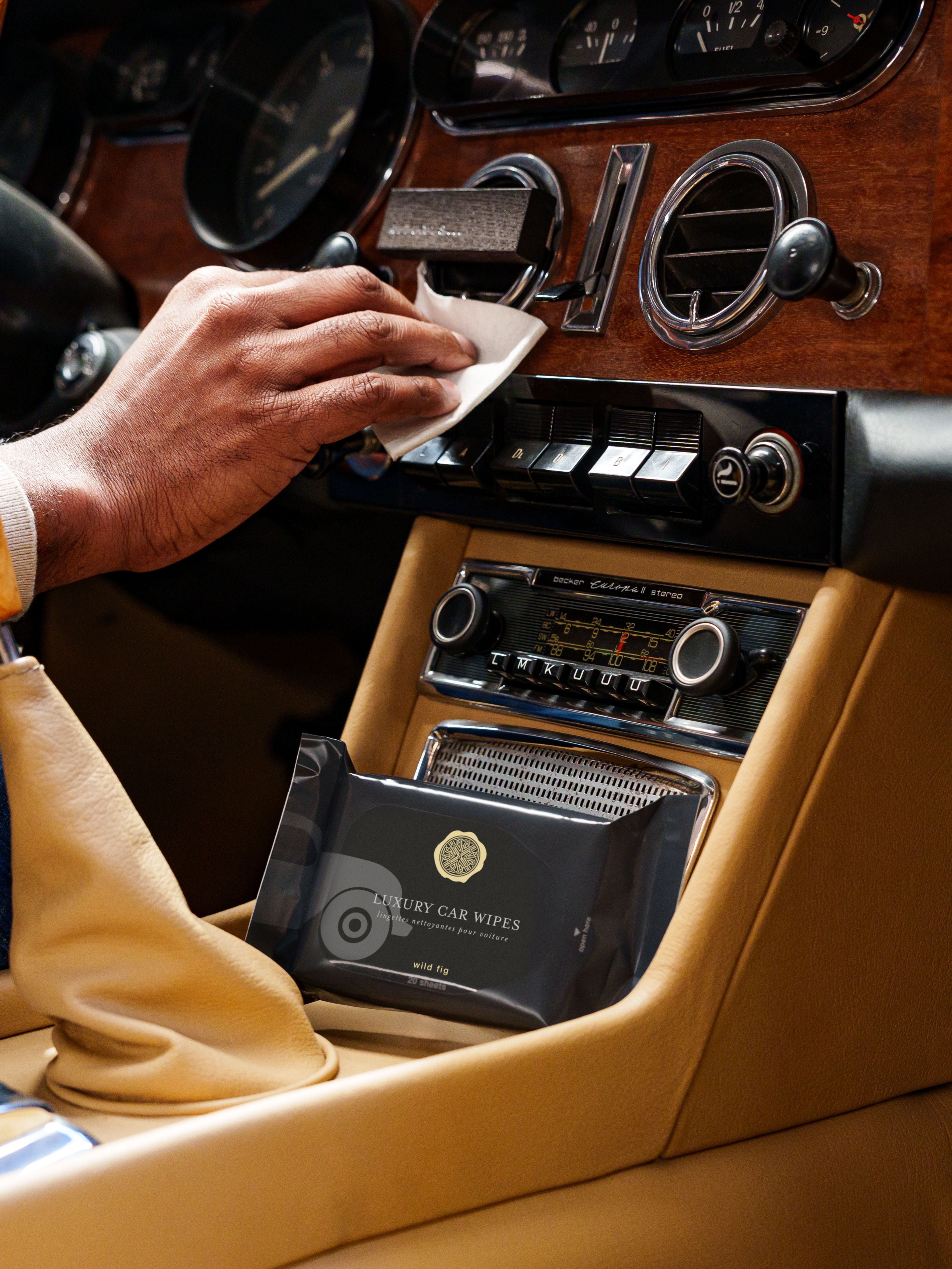 Wild Fig Car Wipes Lifestyle with Product