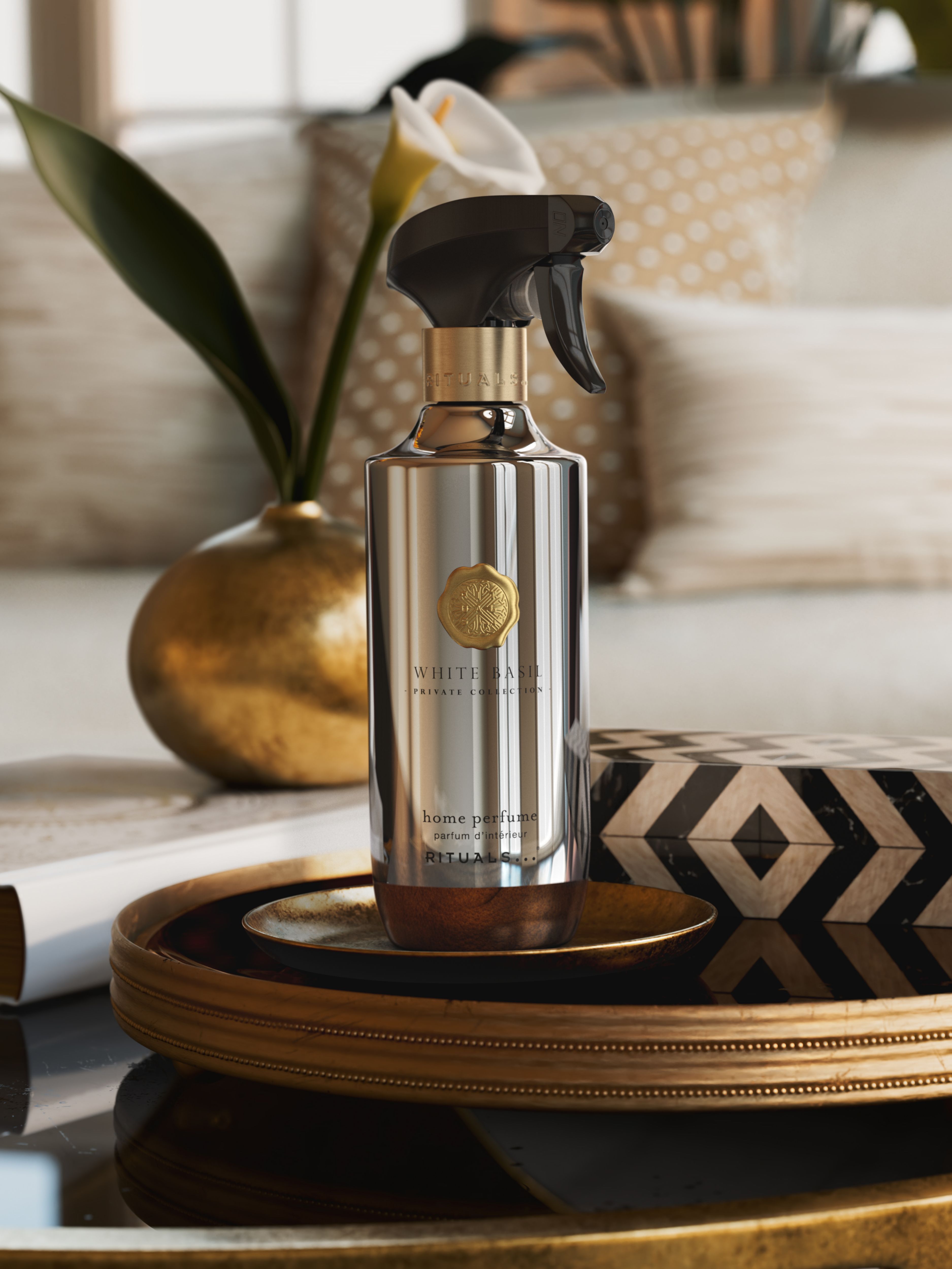 White Basil Home Perfume 400ml Lifestyle with Product