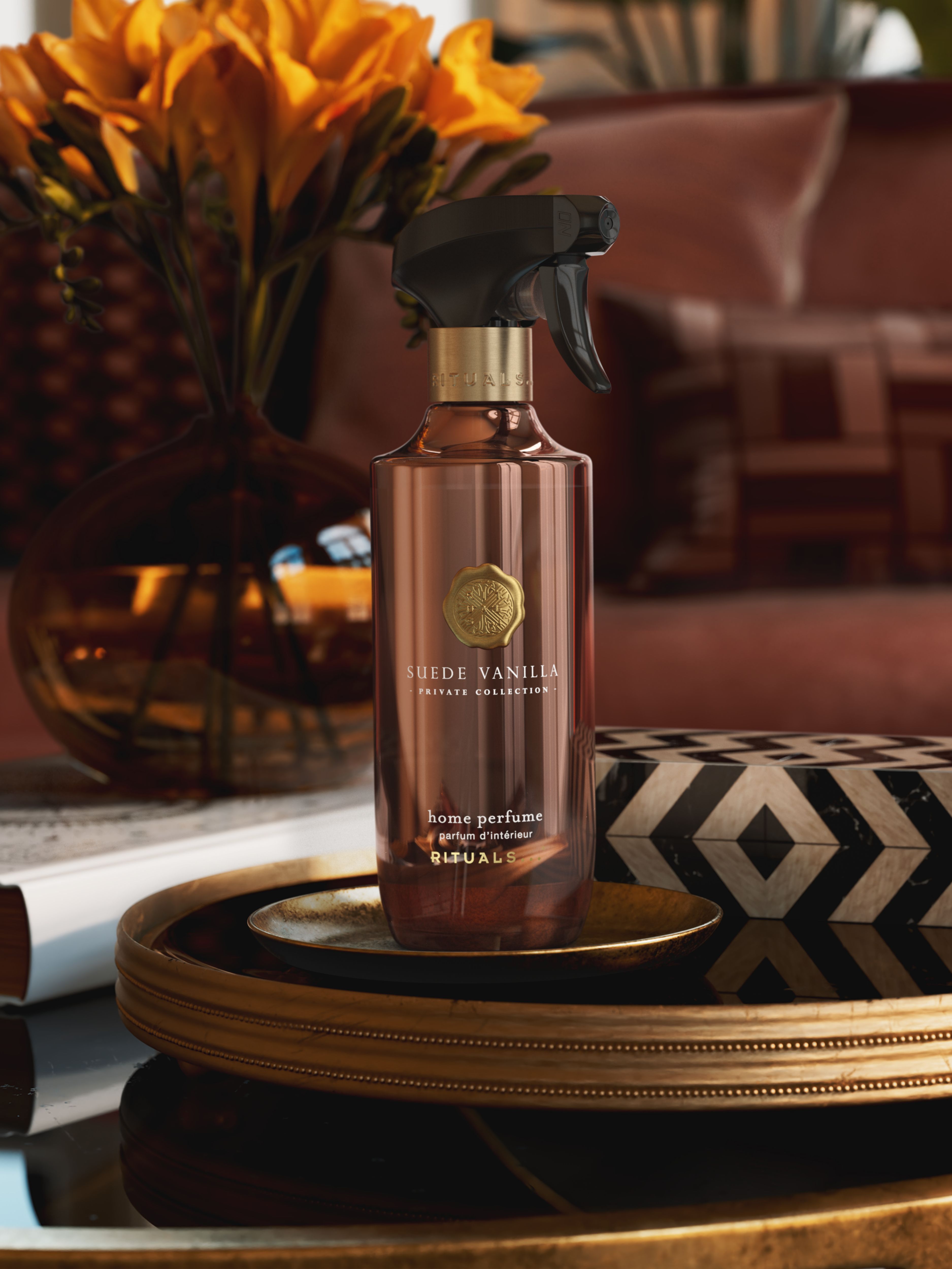 Suede Vanilla Home Perfume 400ml Lifestyle with Product