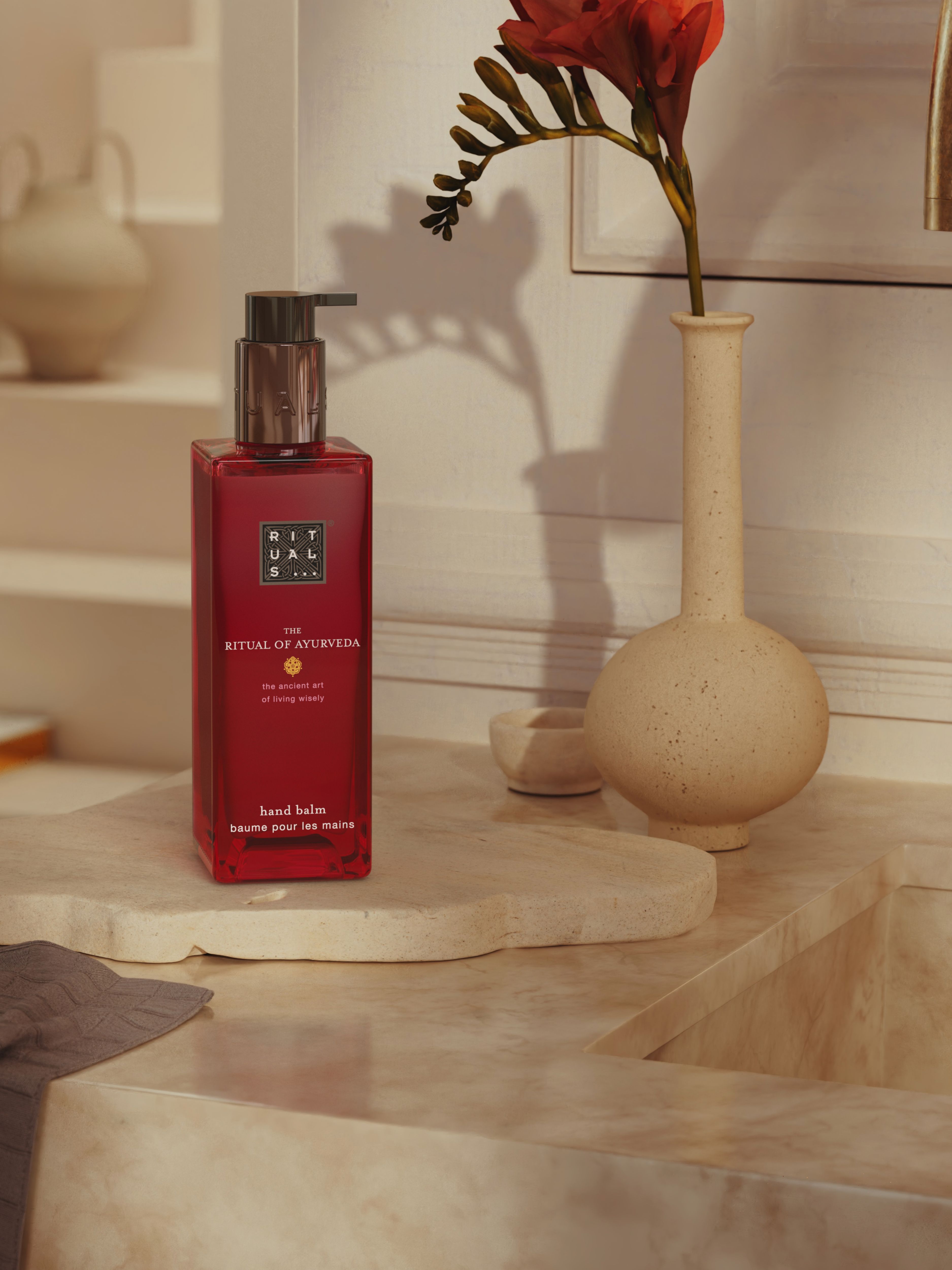 The Ritual of Ayurveda Hand Balm 175ml Lifestyle with Product