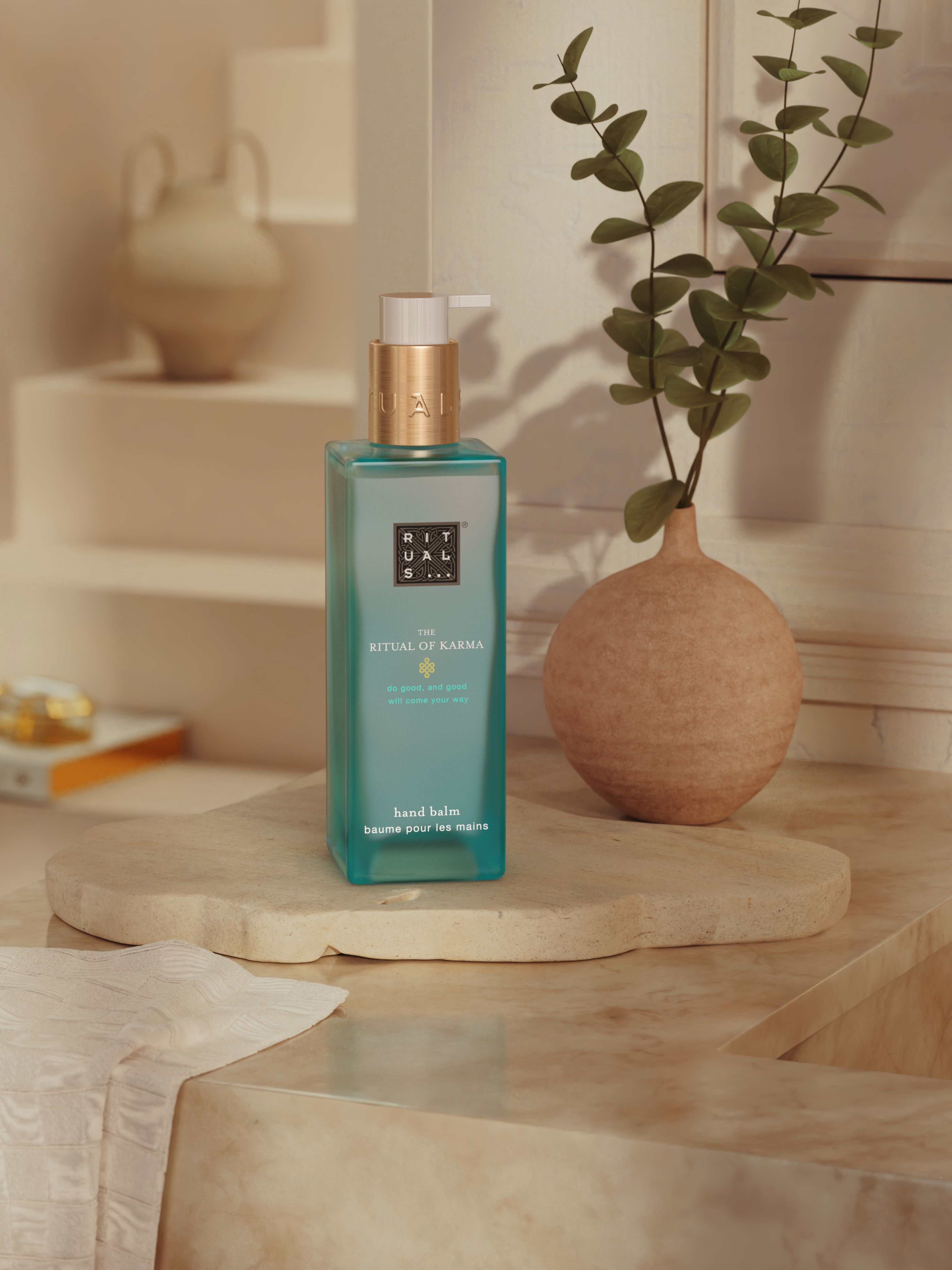 The Ritual of Karma Hand Balm 175ml Lifestyle with Product