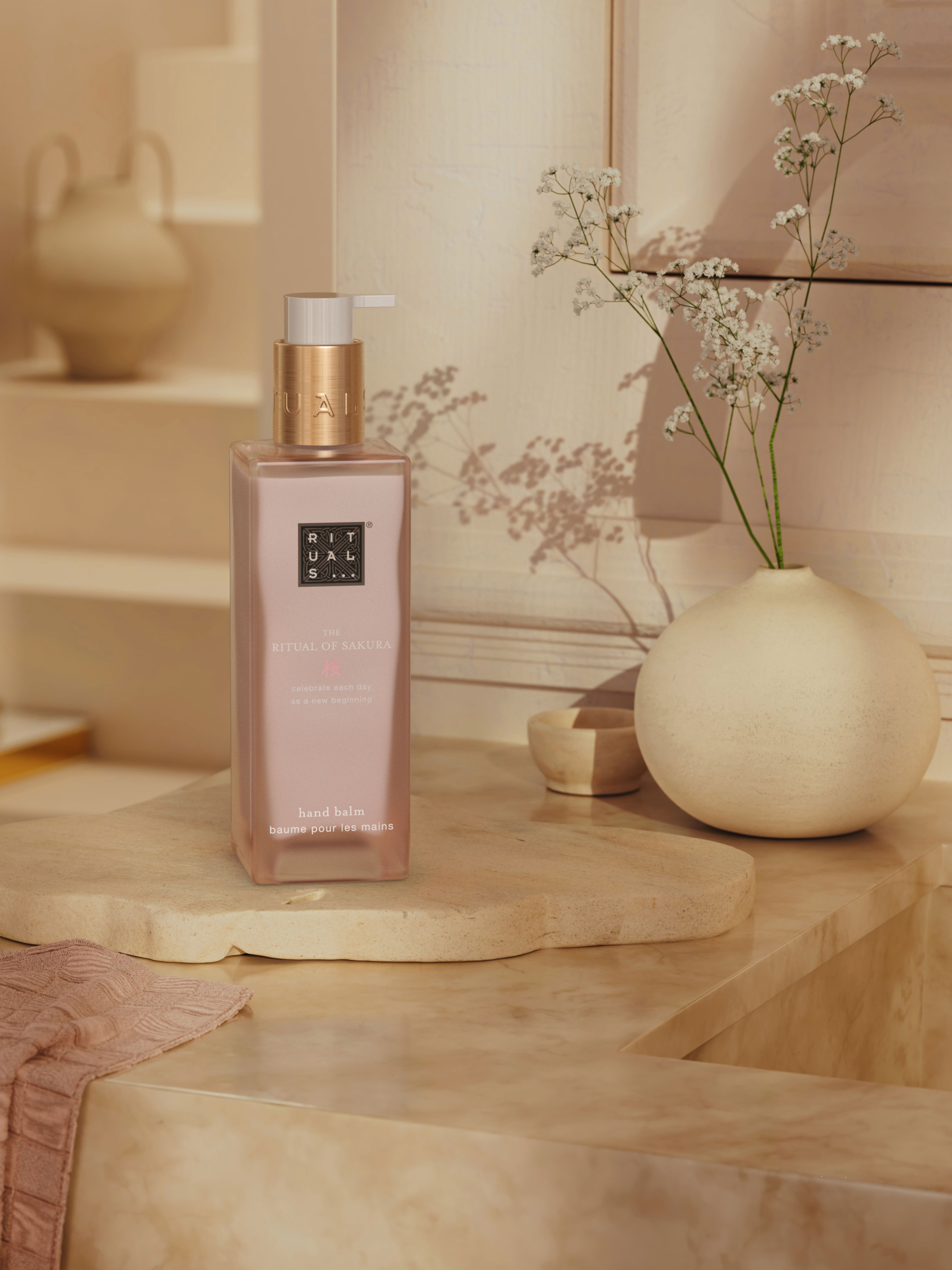 The Ritual of Sakura Hand Balm 175ml Lifestyle with Product