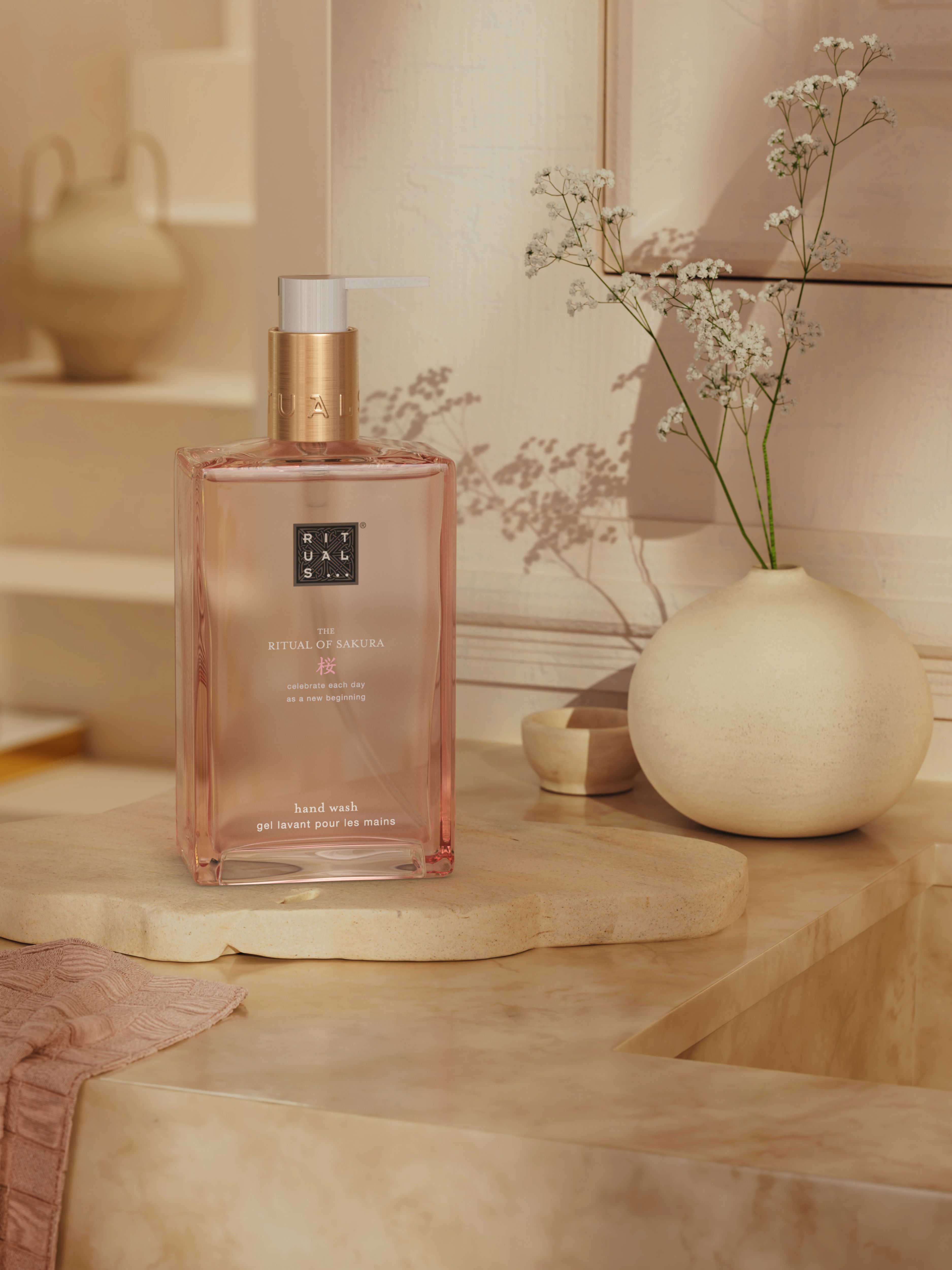 The Ritual of Sakura Hand Wash 300ml Lifestyle with Product