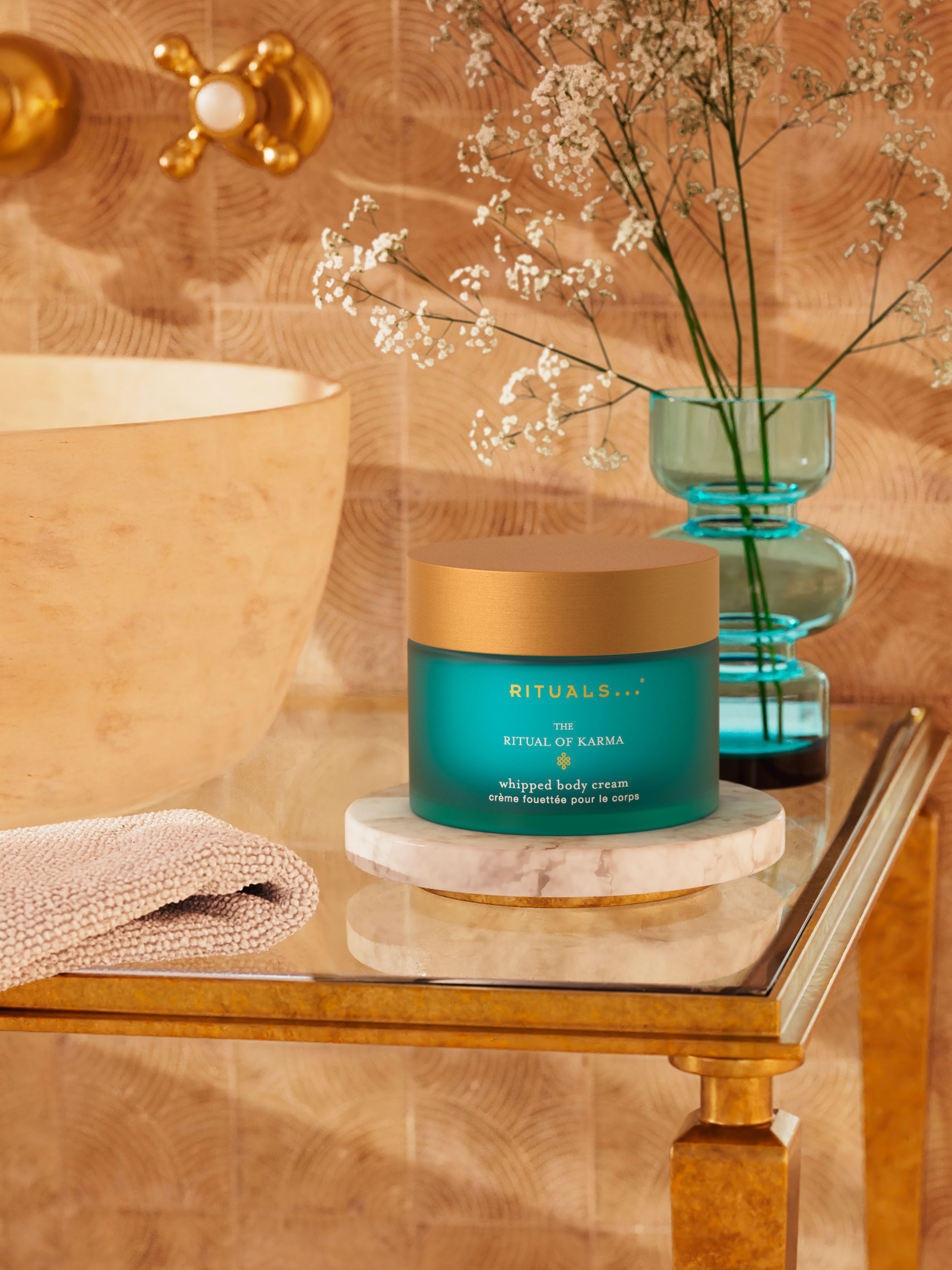 The Ritual of Karma Body Cream 220ml Lifestyle with Product