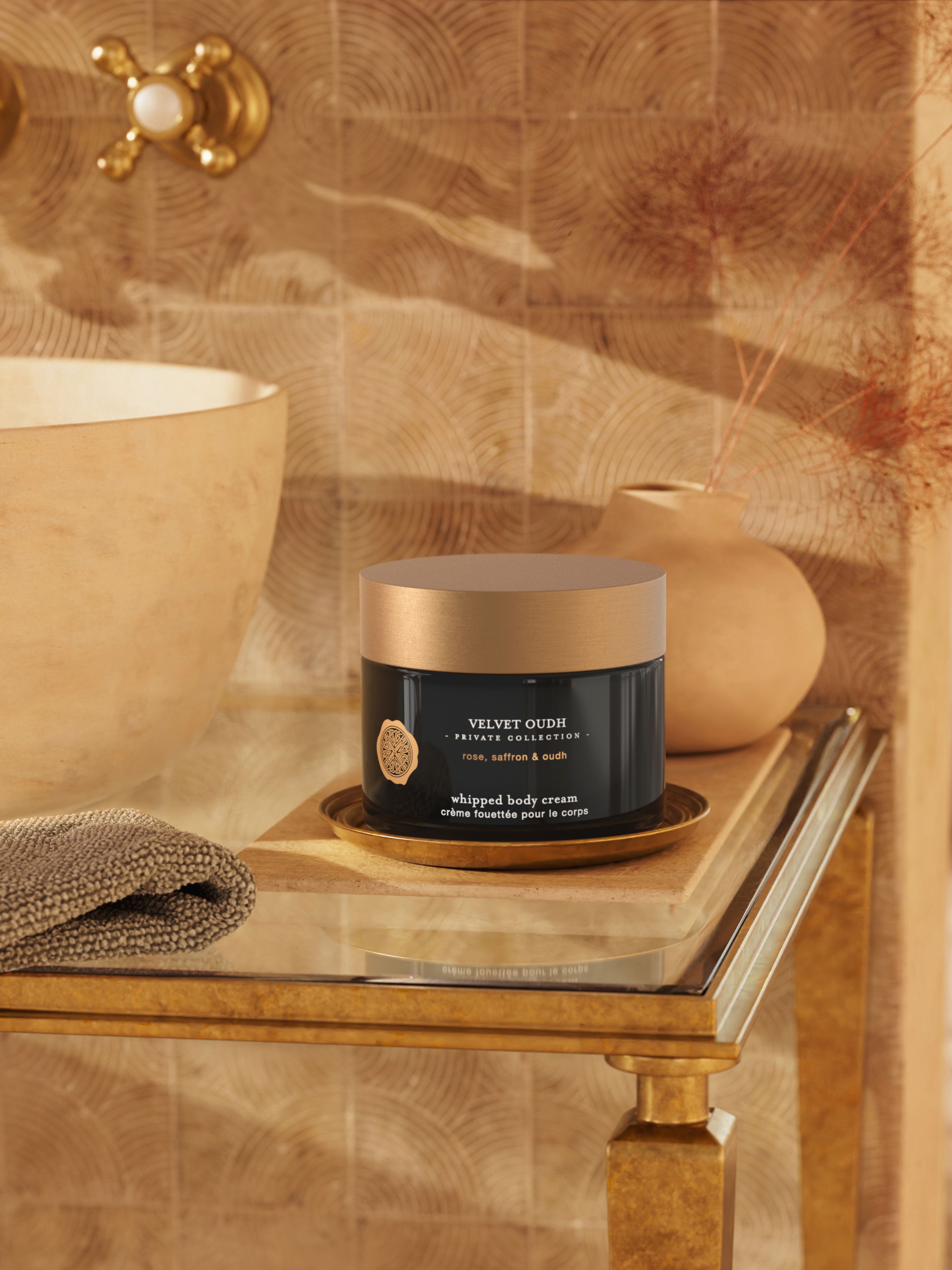 Velvet Oudh Body Cream 220ml Lifestyle with Product