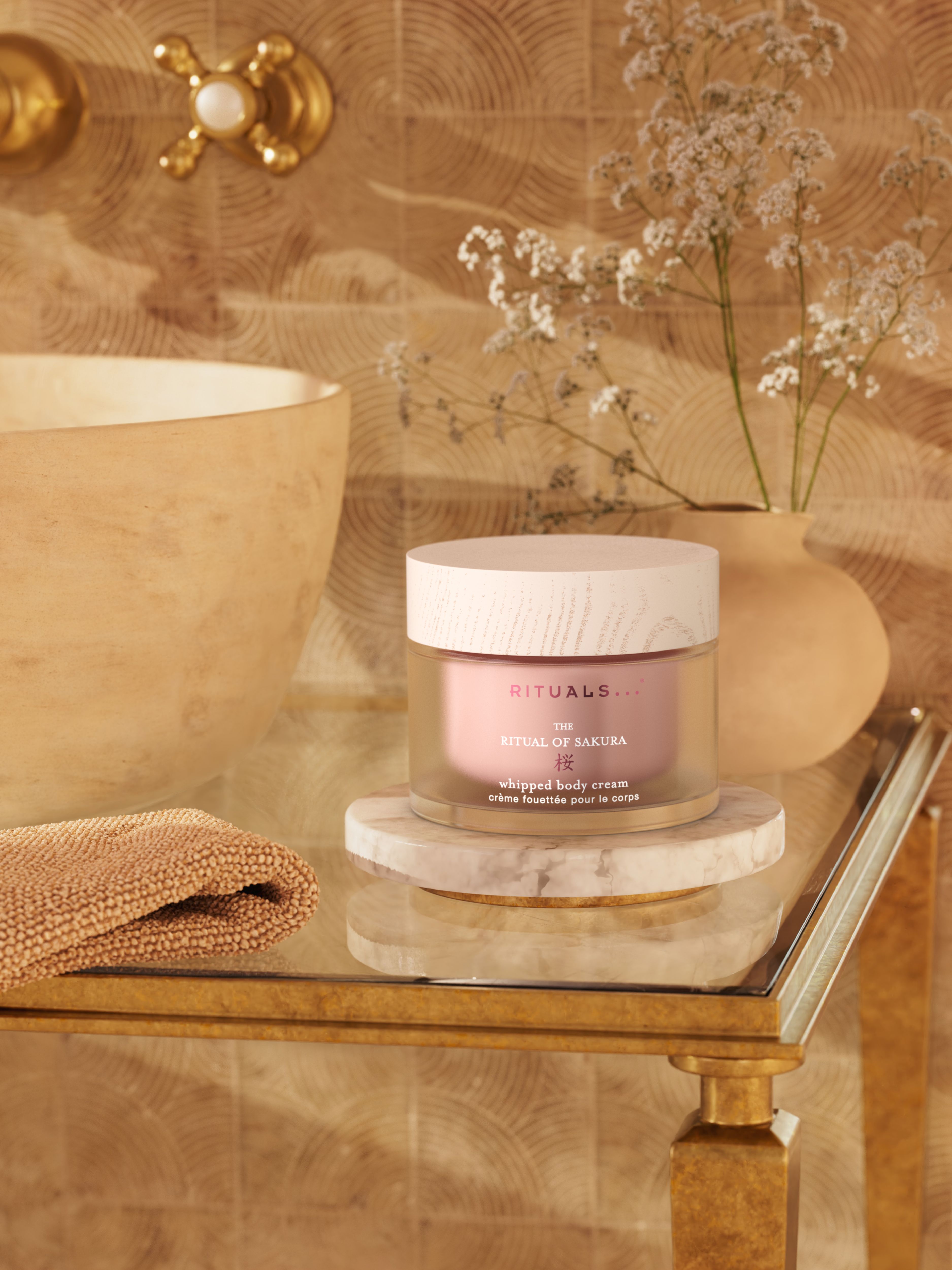 The Ritual of Sakura Body Cream 220ml Lifestyle with Product