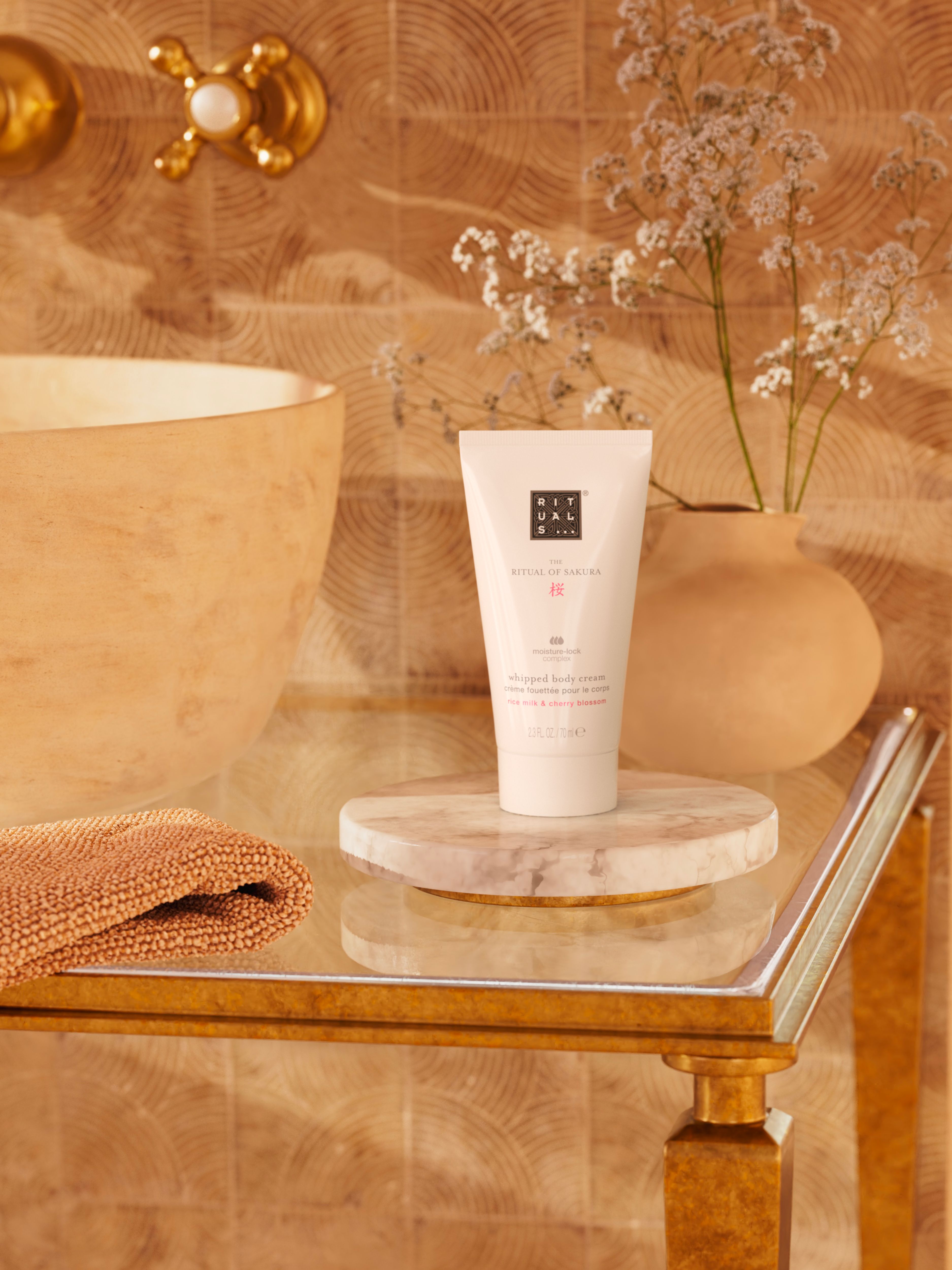 The Ritual of Sakura Body Cream 70ml Lifestyle with Product