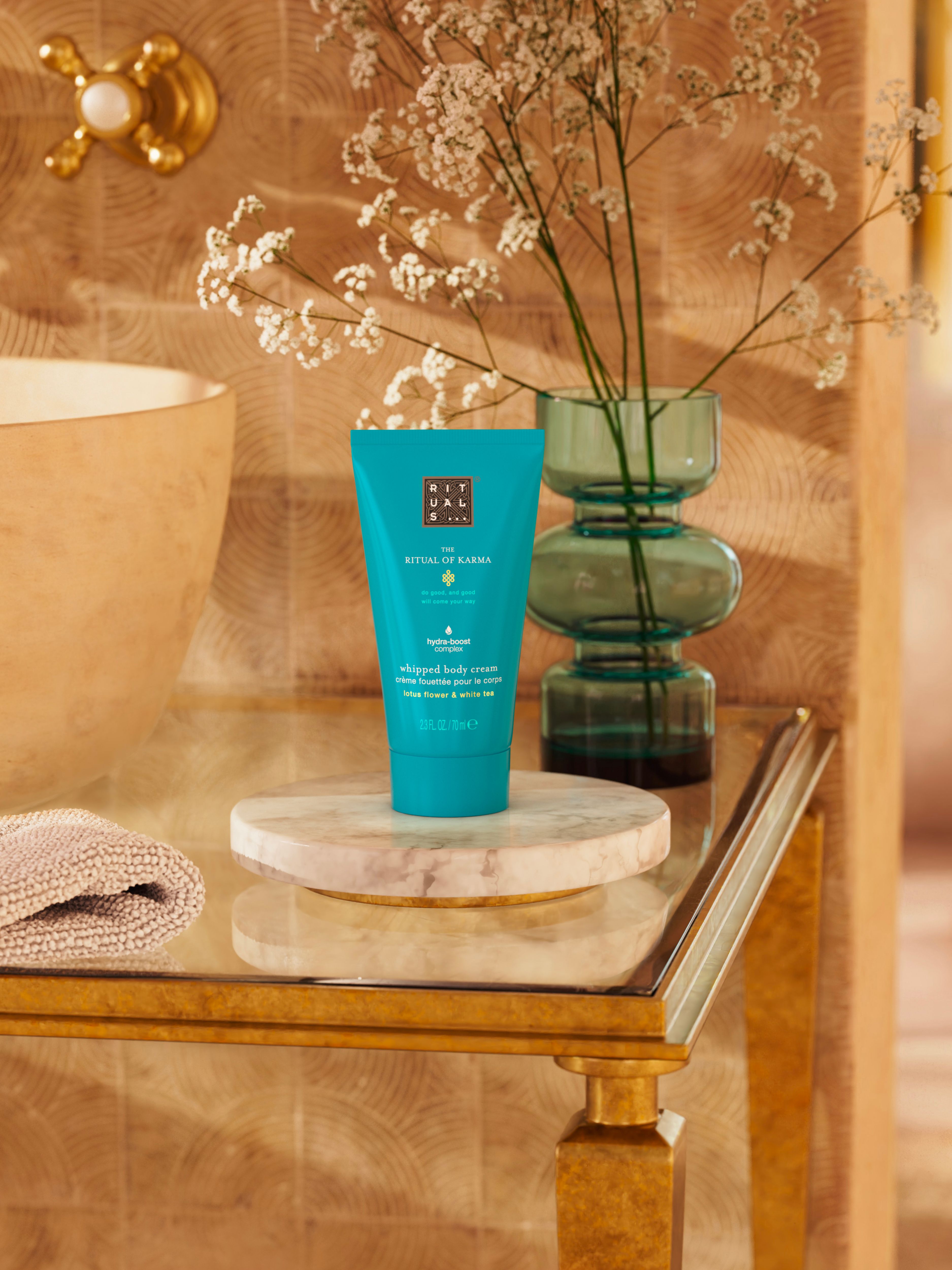 The Ritual of Karma Body Cream 70ml Lifestyle with Product