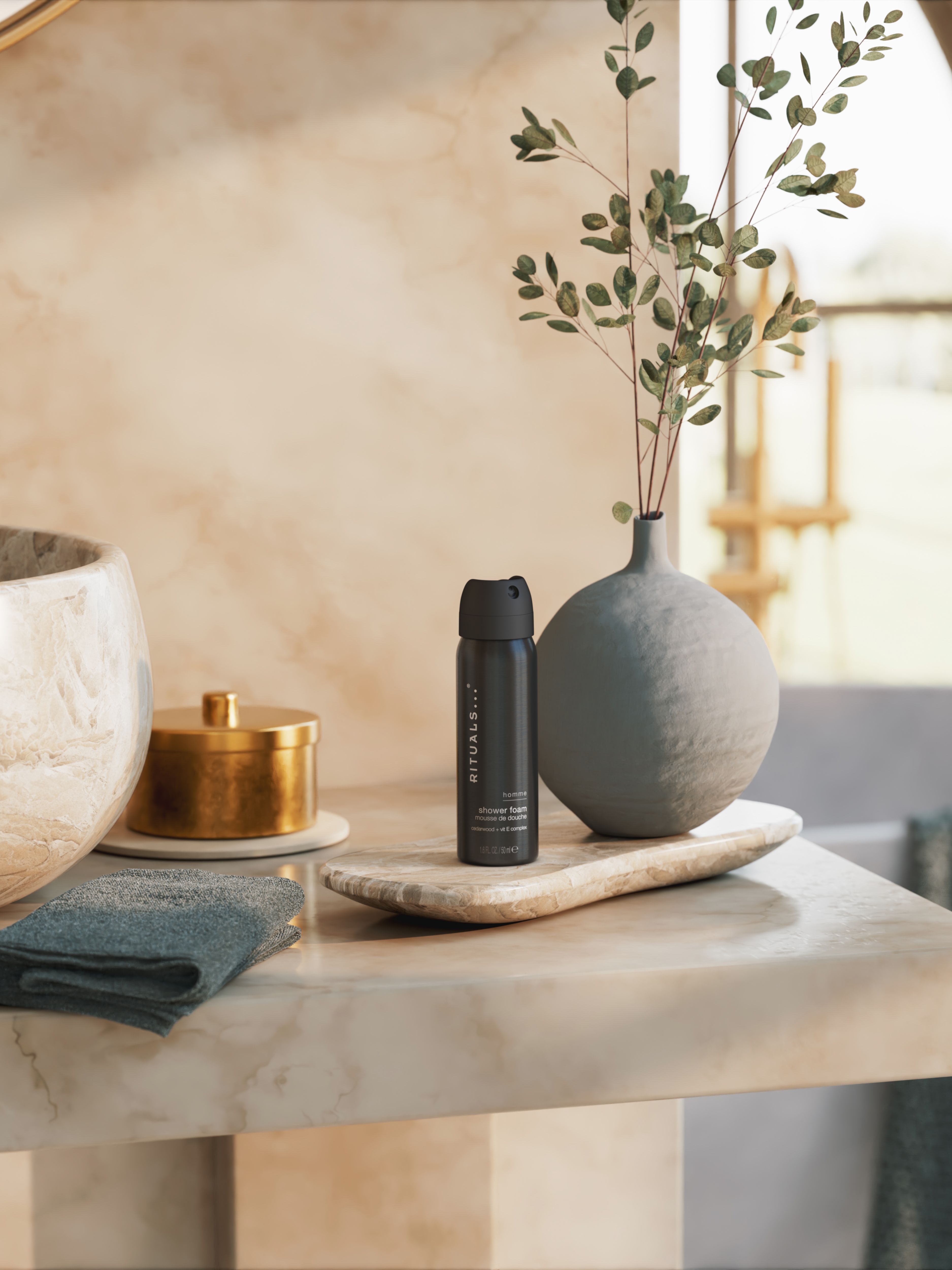 Rituals Homme shower foam 50ml Lifestyle with Product