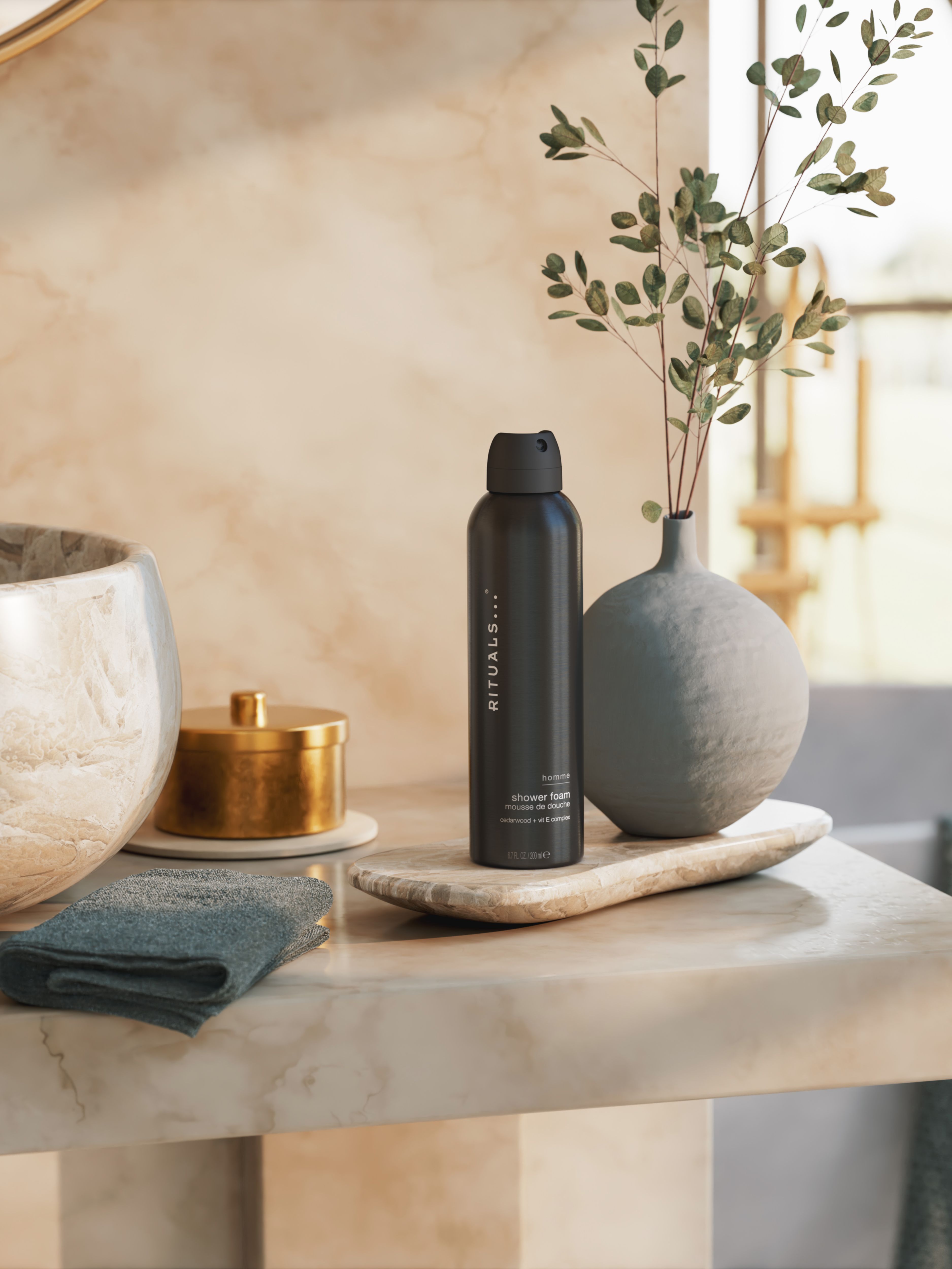Rituals Homme Shower Foam 200ml Lifestyle with Product