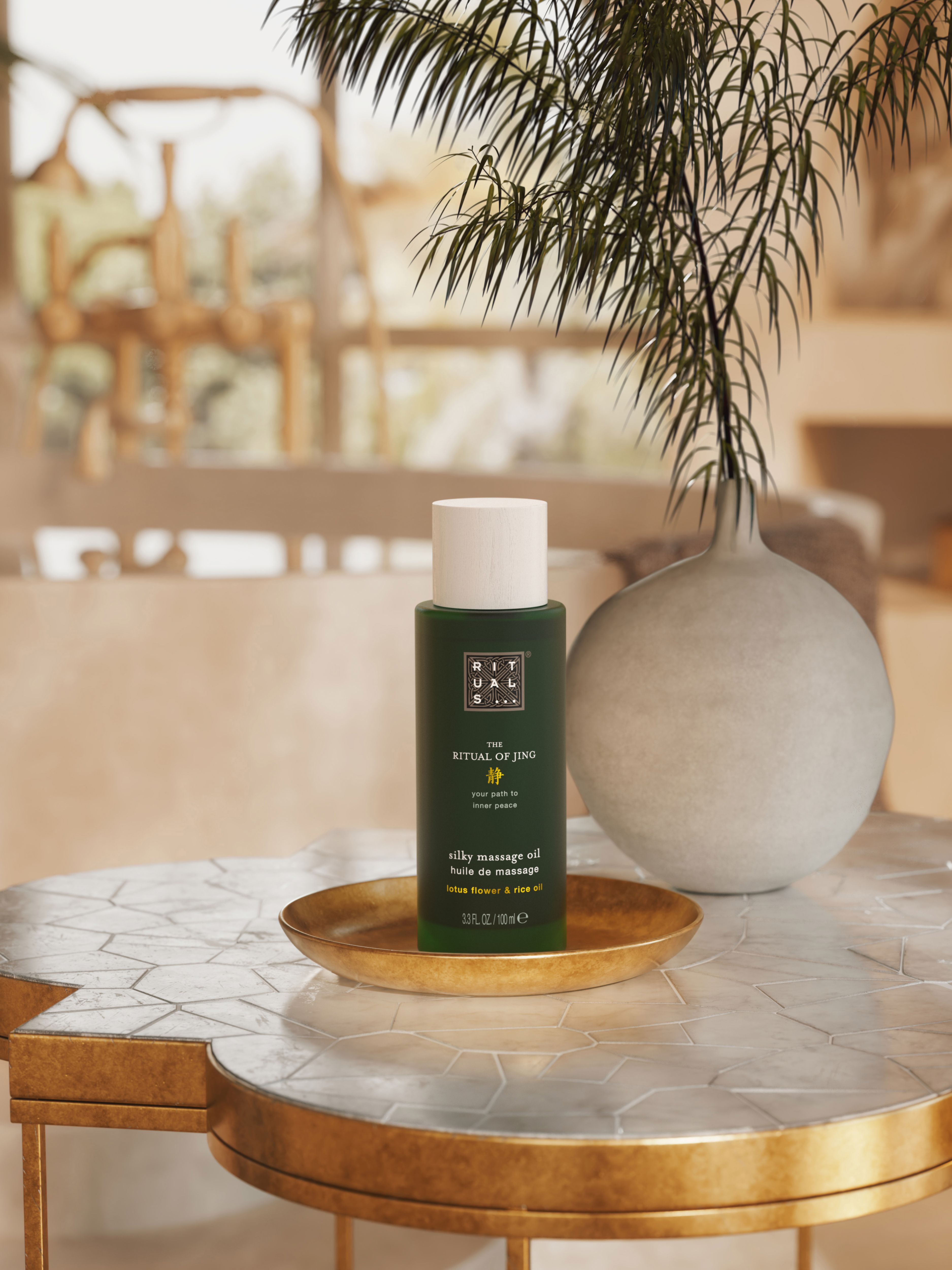 The Ritual of Jing Massage Body Oil 100ml Lifestyle with Product