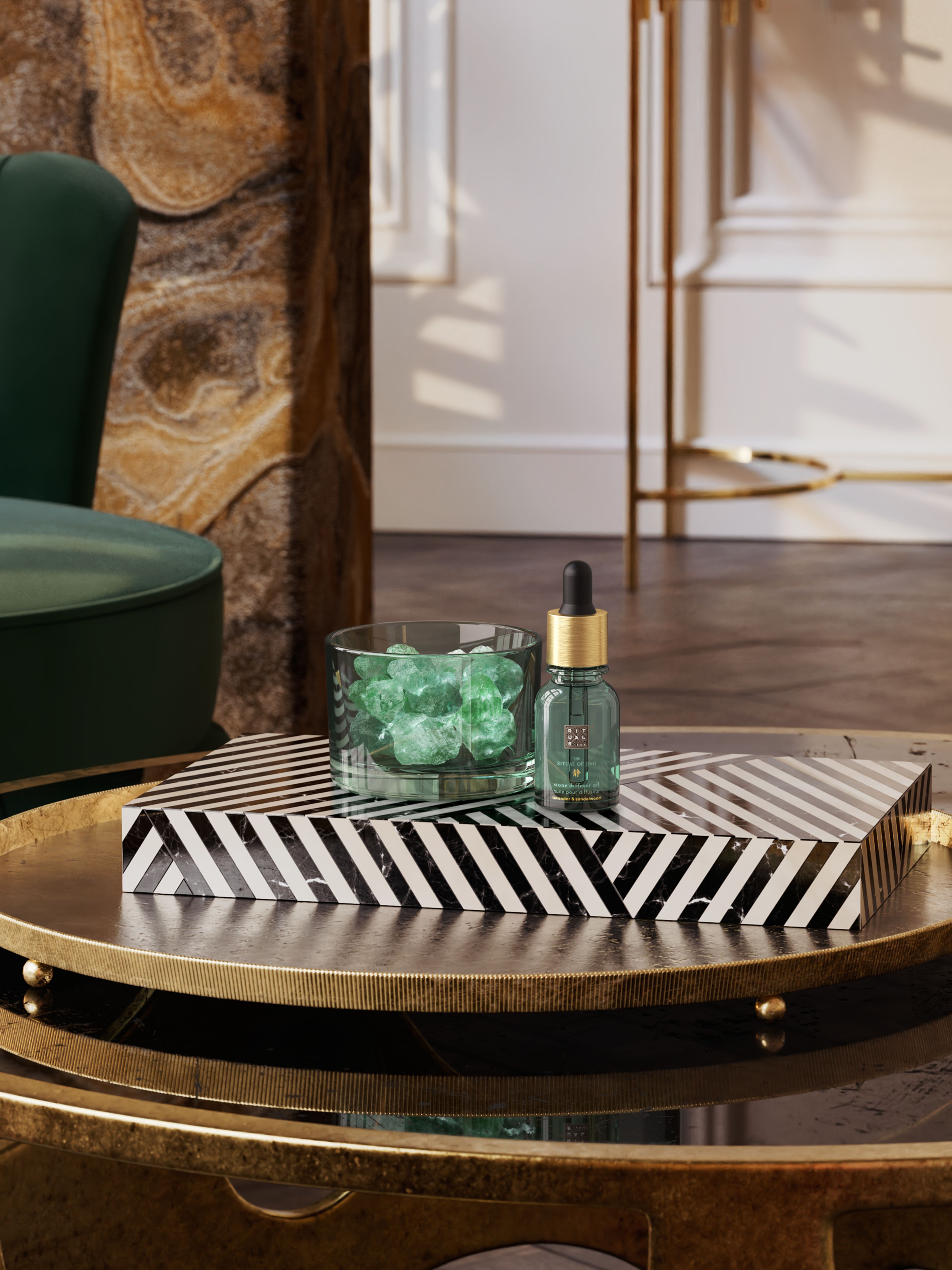 The Ritual of Jing Night Mineral Stone Diffuser Lifestyle with Product