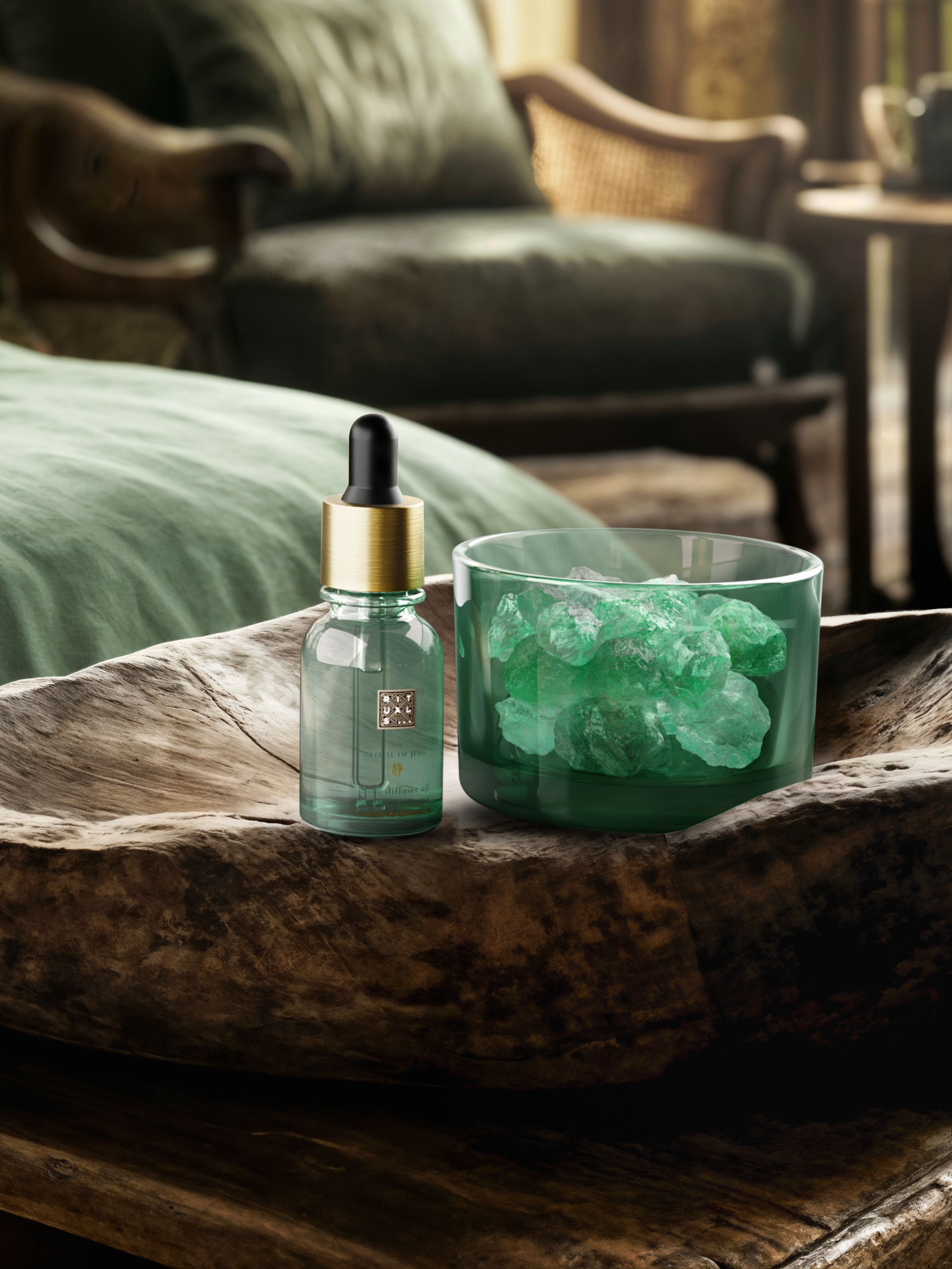 The Ritual of Jing Night Mineral Stone Diffuser Lifestyle with Product