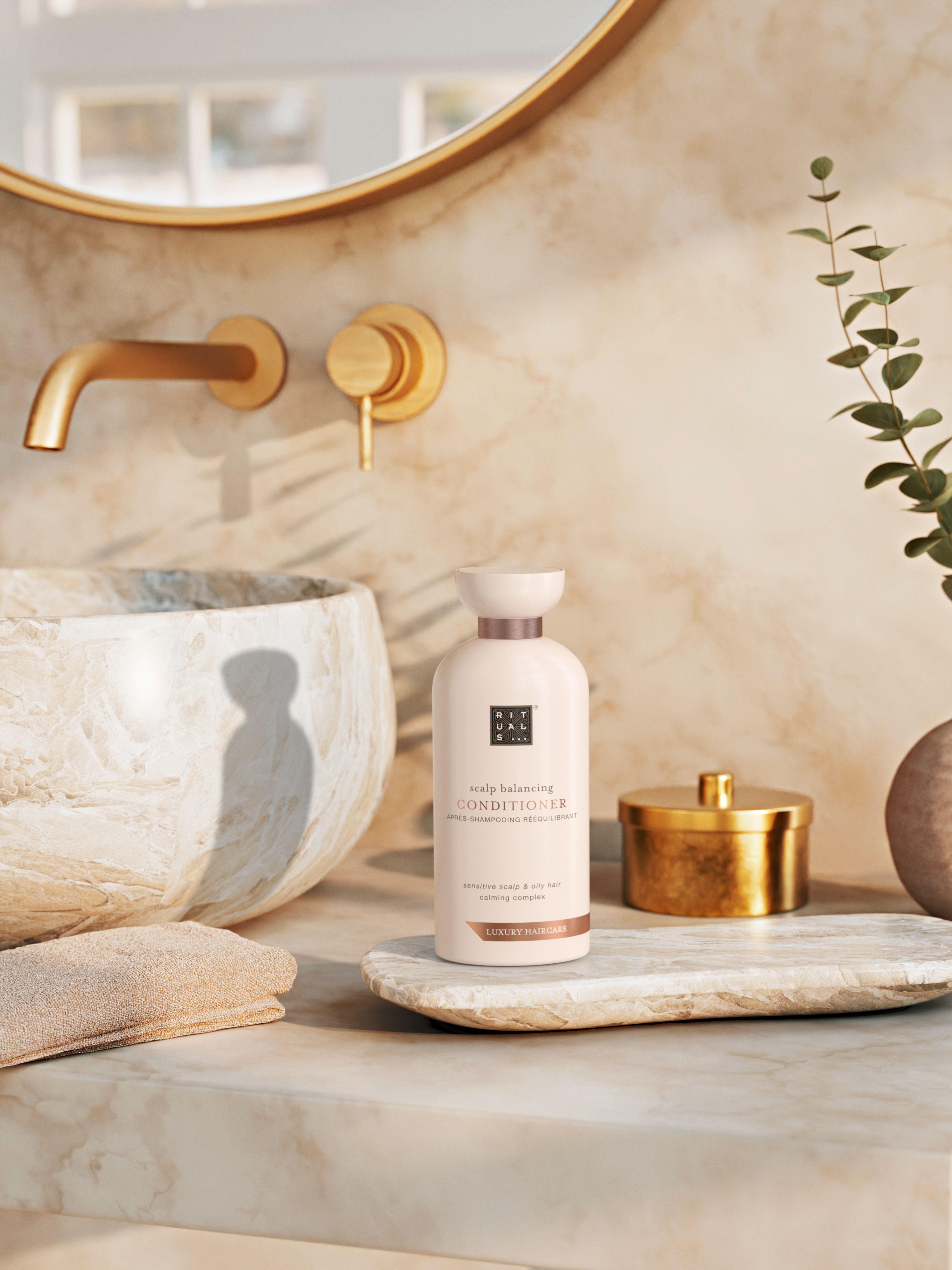 Scalp Balancing Conditioner Lifestyle with Product