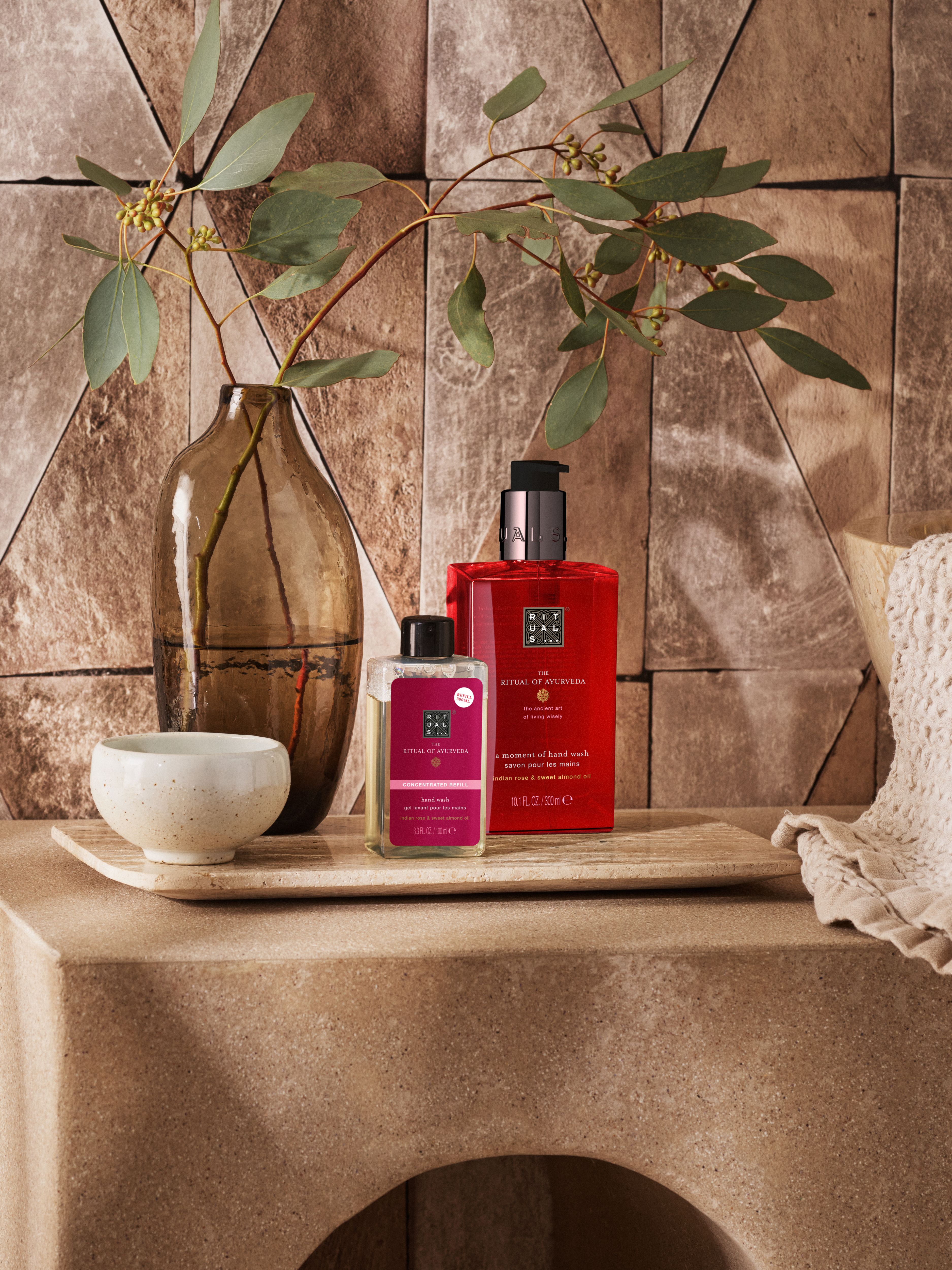 The Ritual of Ayurveda Concentrated Refill Hand Wash 100ml Lifestyle with Product