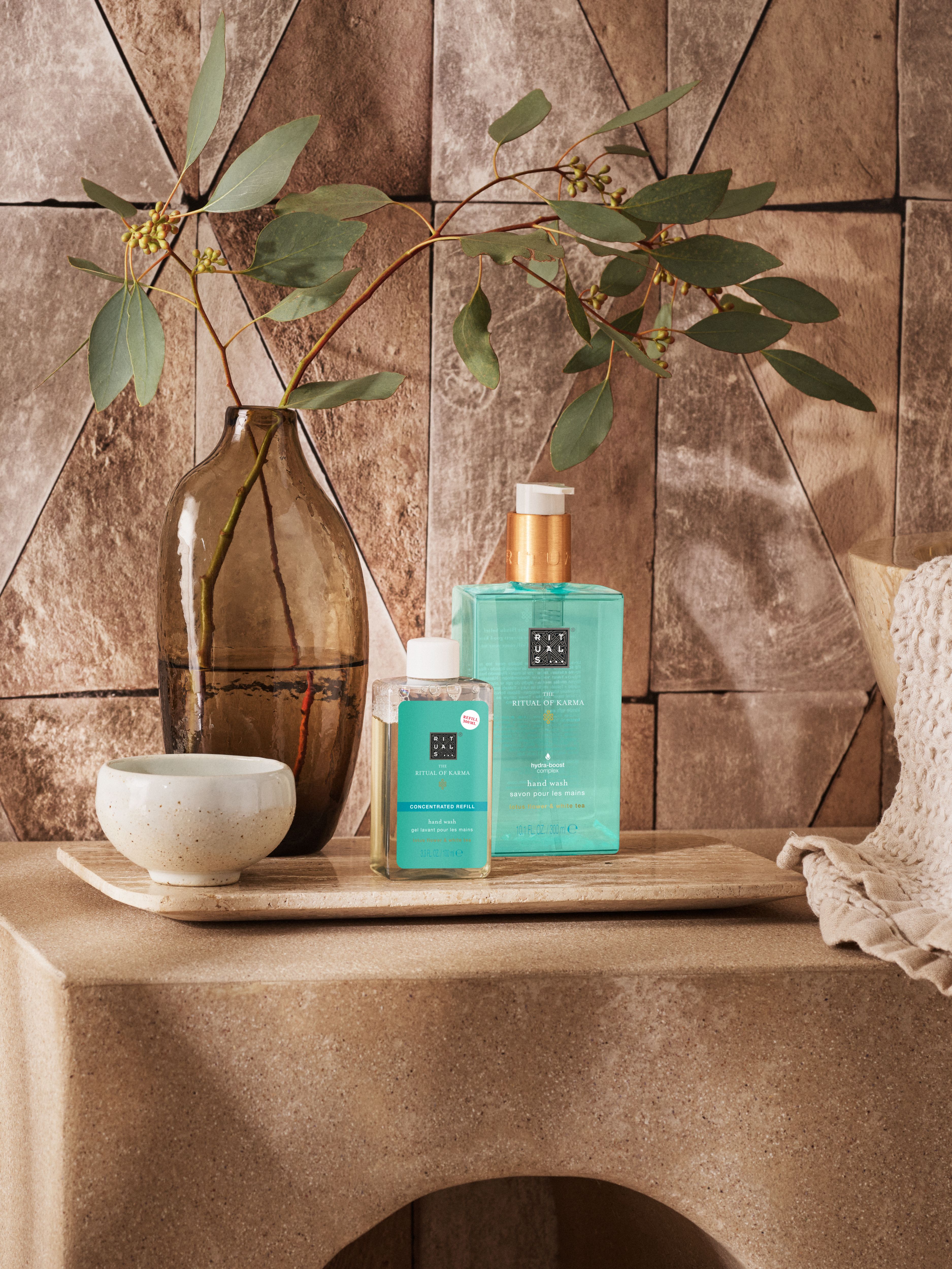 The Ritual of Karma Concentrated Refill Hand Wash 100ml Lifestyle with Product