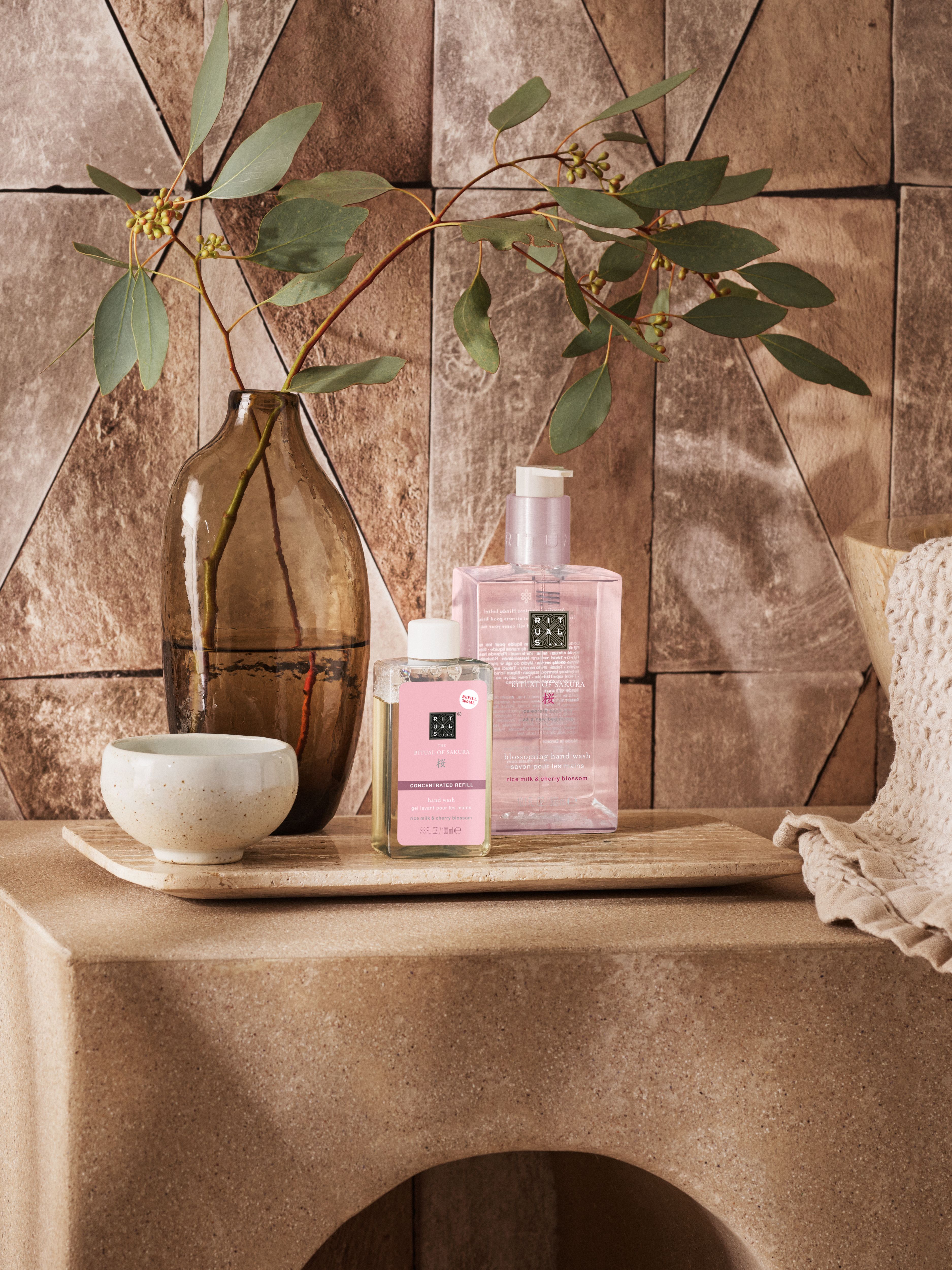 The Ritual of Sakura Concentrated Refill Hand Wash 100ml Lifestyle with Product