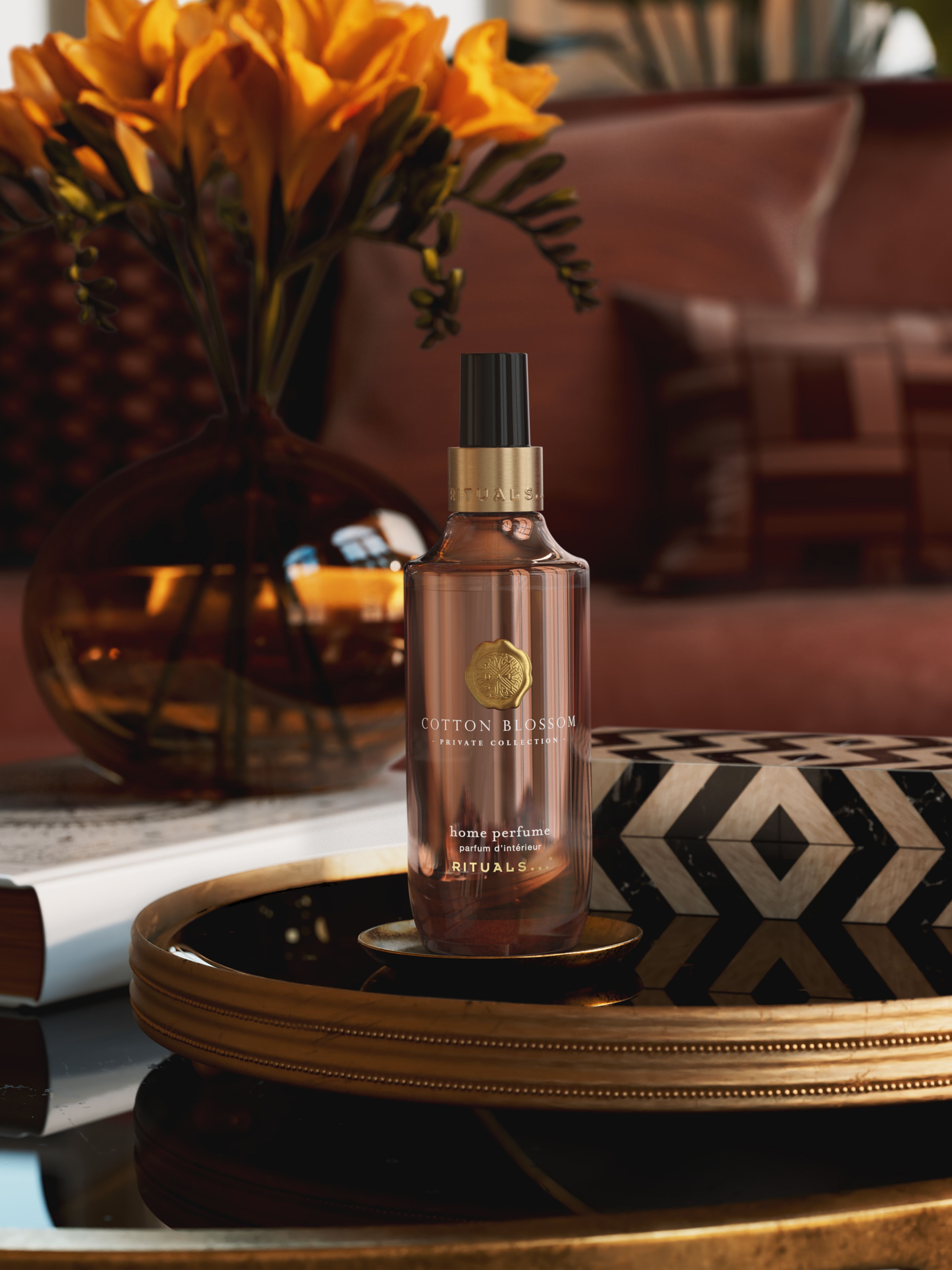 Cotton Blossom Home Perfume 200ml Lifestyle with Product