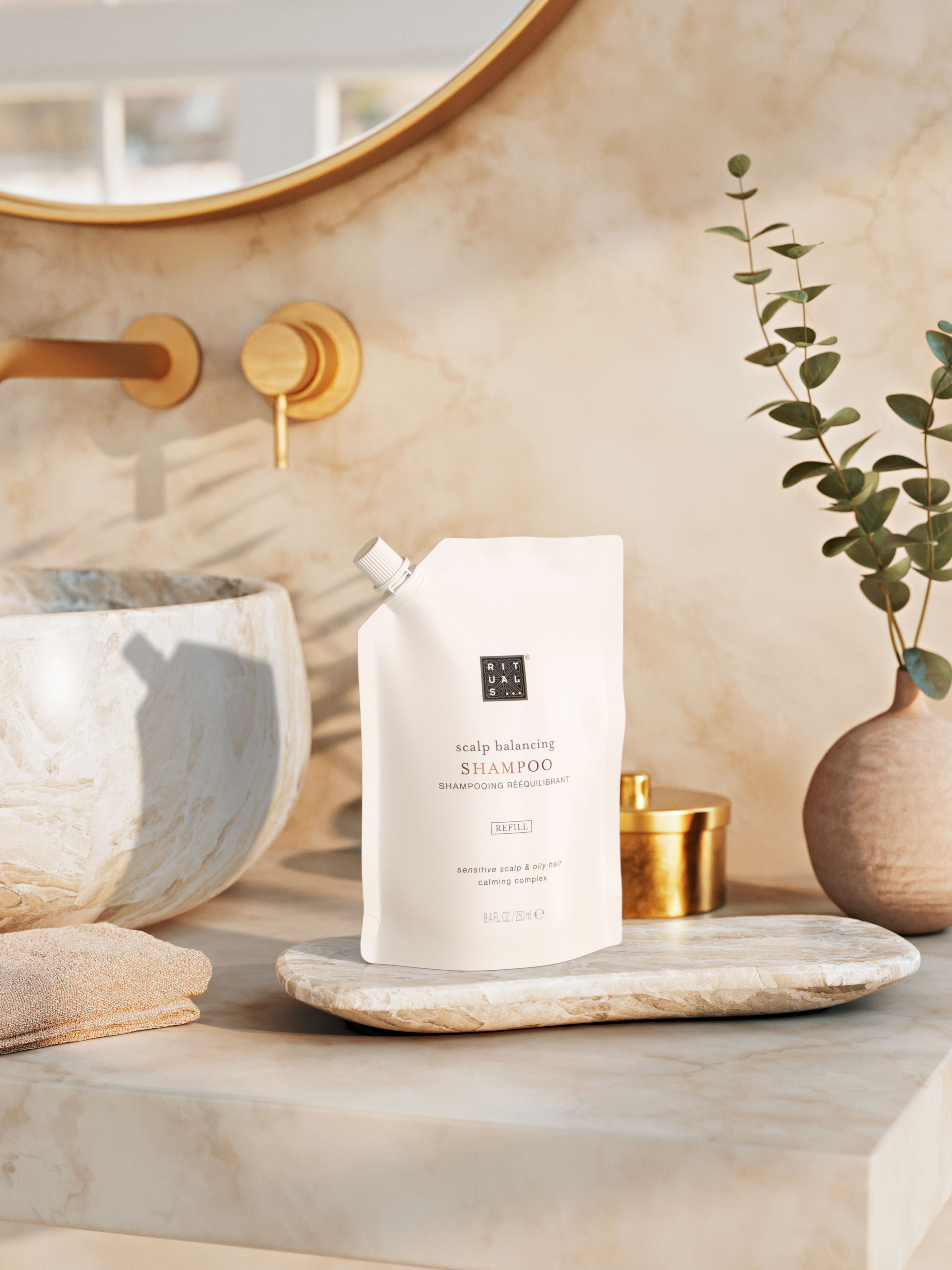 Scalp Balancing Shampoo Refill Lifestyle with Product