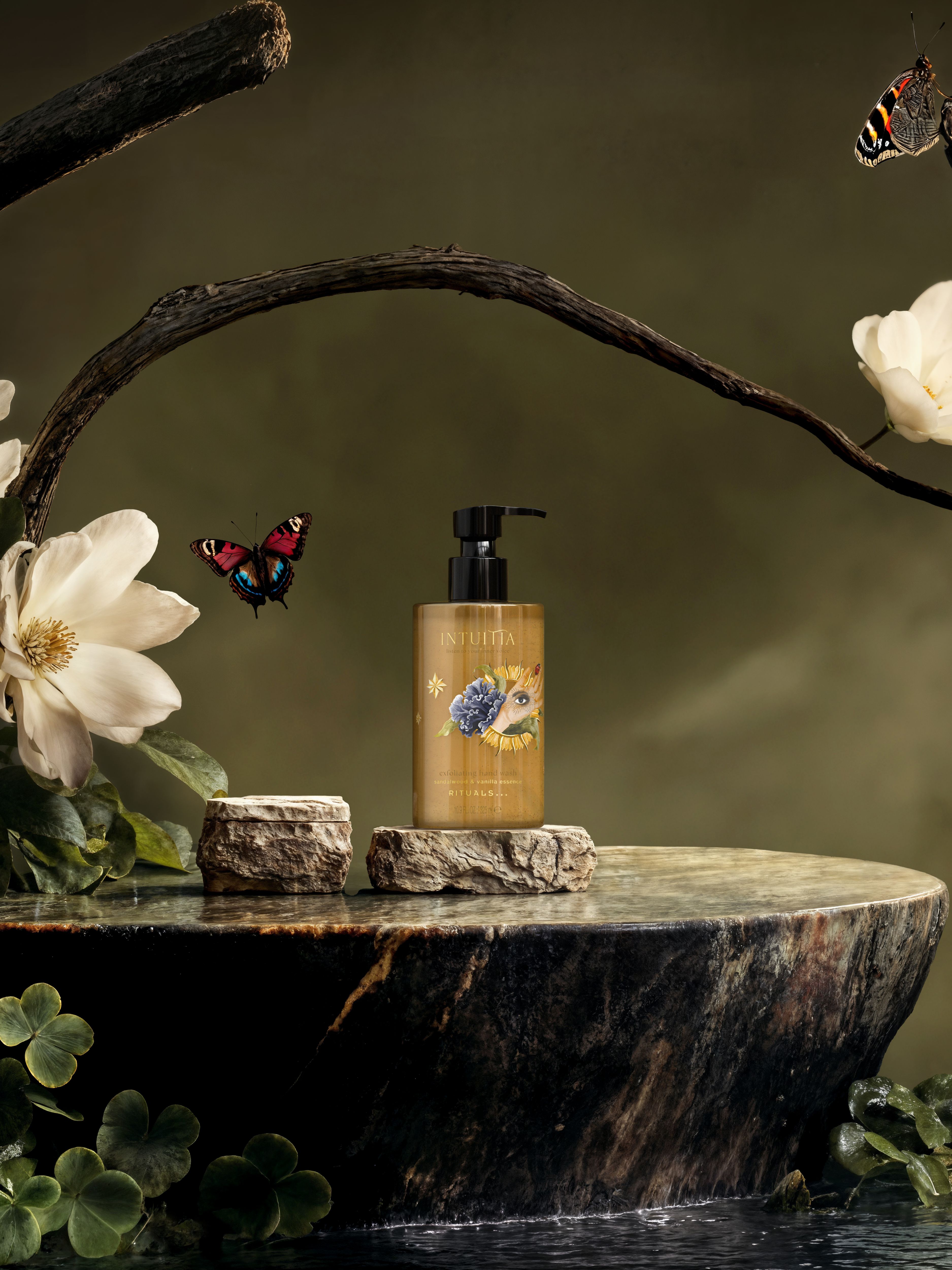 Intuitia Exfoliating Hand Wash 325ml Lifestyle with Product