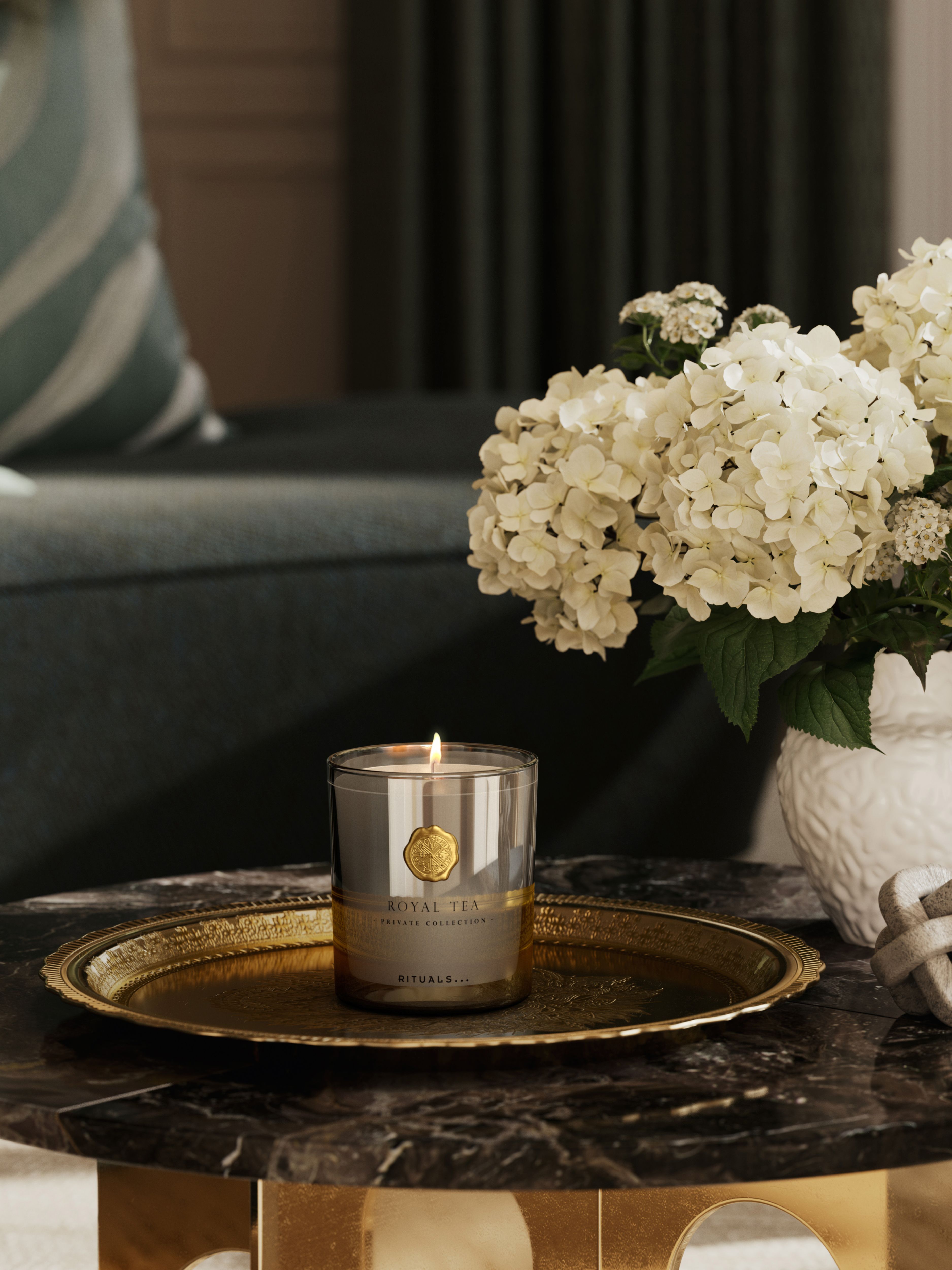 Royal Tea Scented Candle 360g Lifestyle with Product