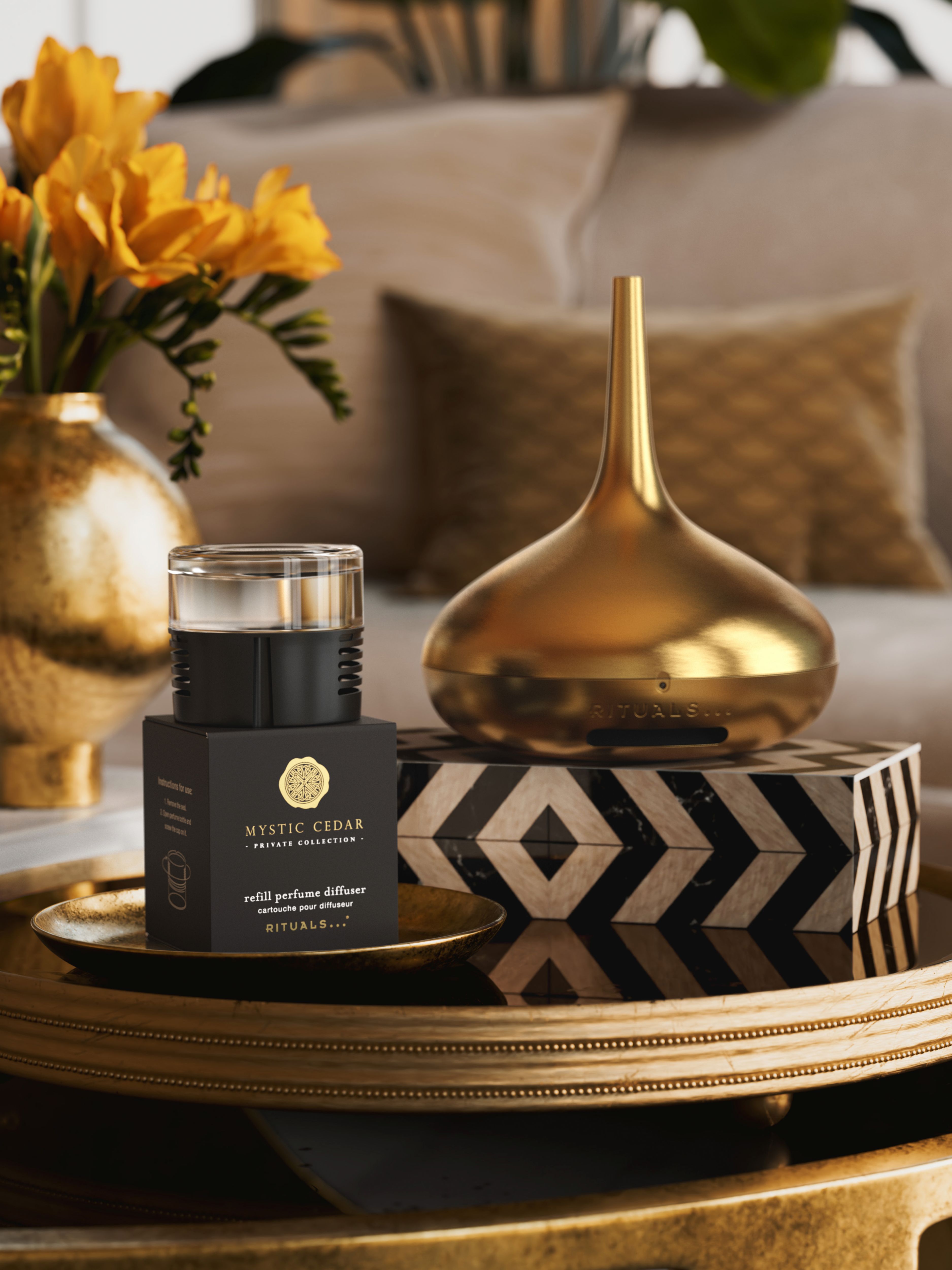 Mystic Cedar Refill Perfume Diffuser 30ml Lifestyle with Product