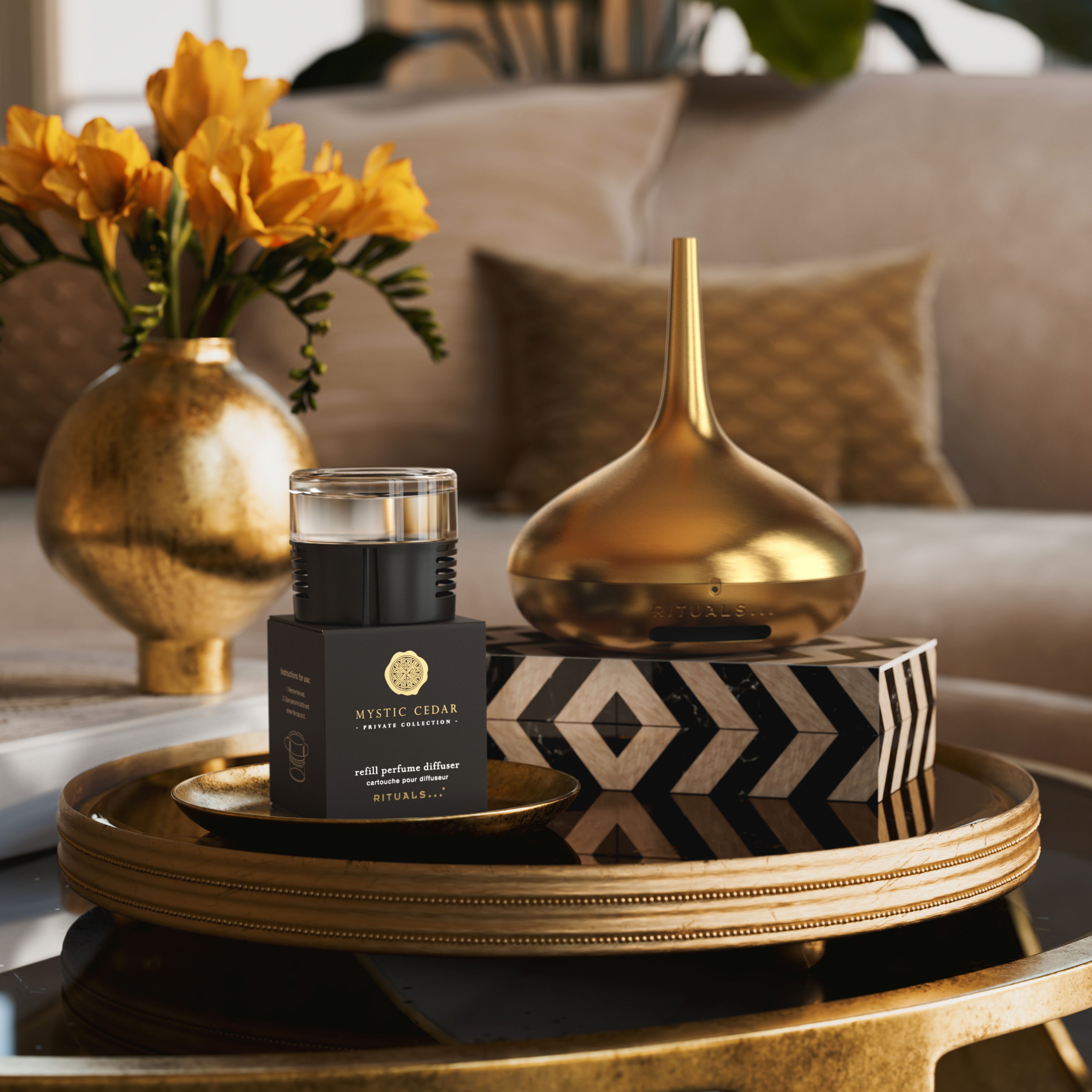 Mystic Cedar Refill Perfume Diffuser 30ml Lifestyle with Product