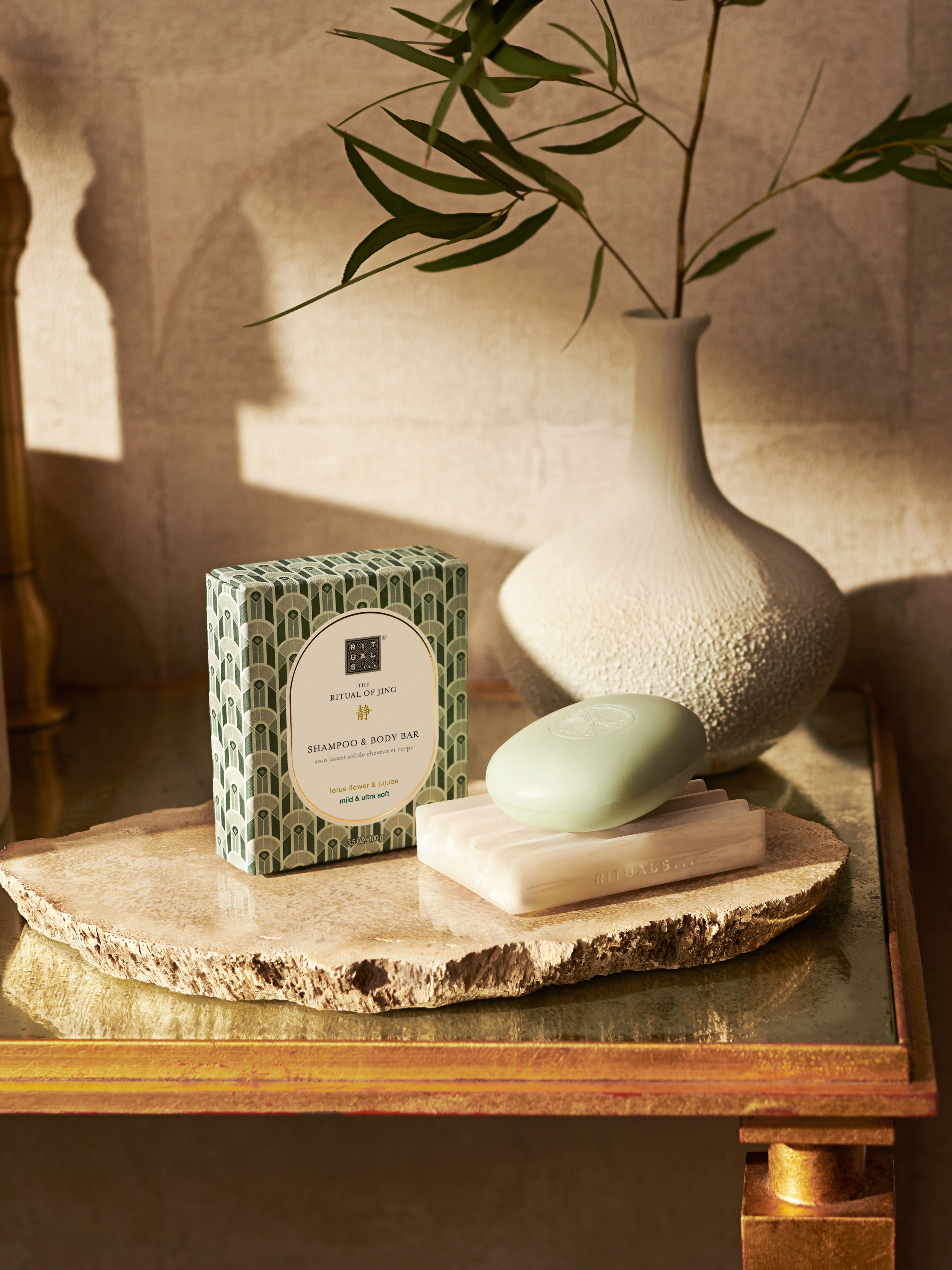 The Ritual of Jing Shampoo & Body Bar 100g Lifestyle with Product