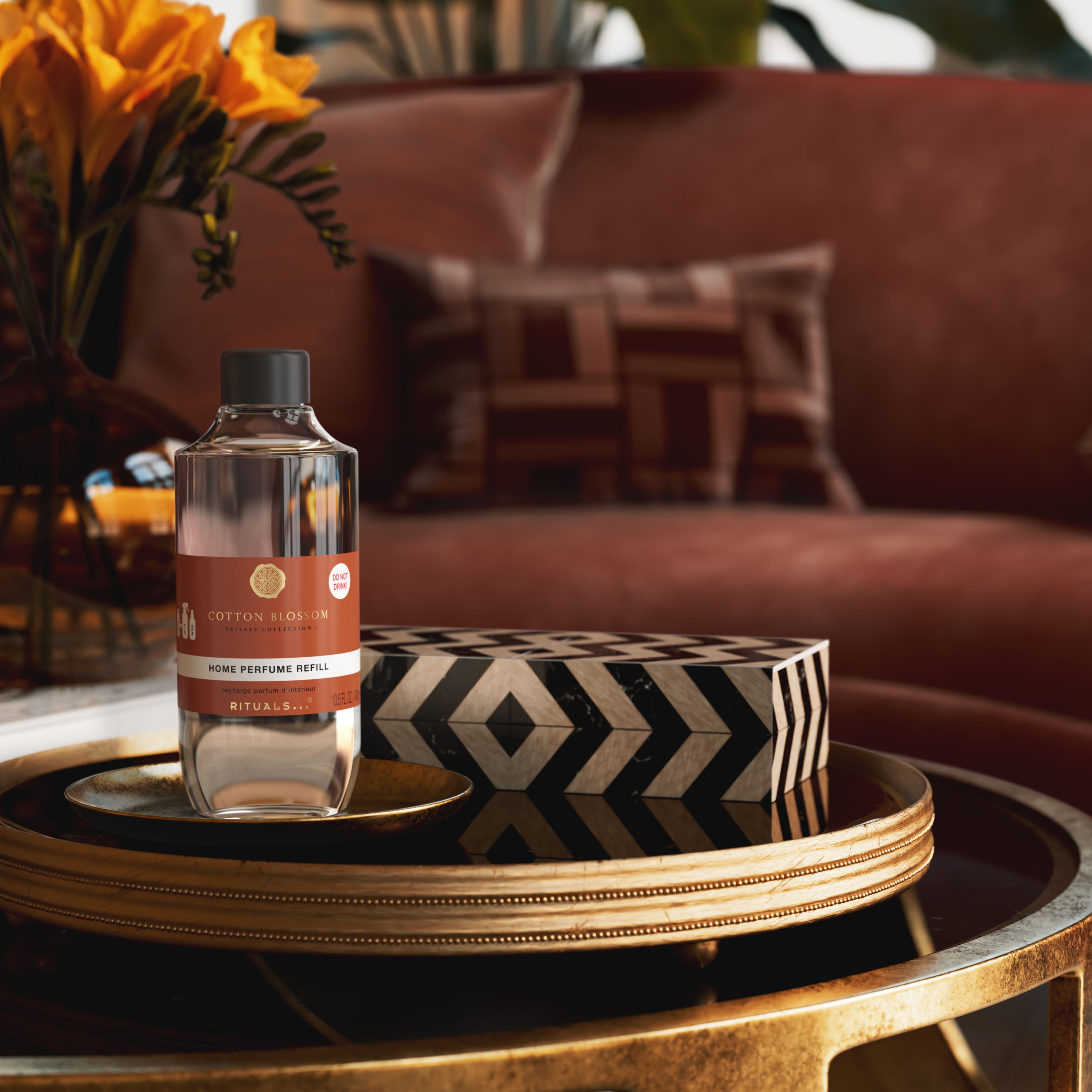 Cotton Blossom Refill Home Perfume 400ml Lifestyle with Product