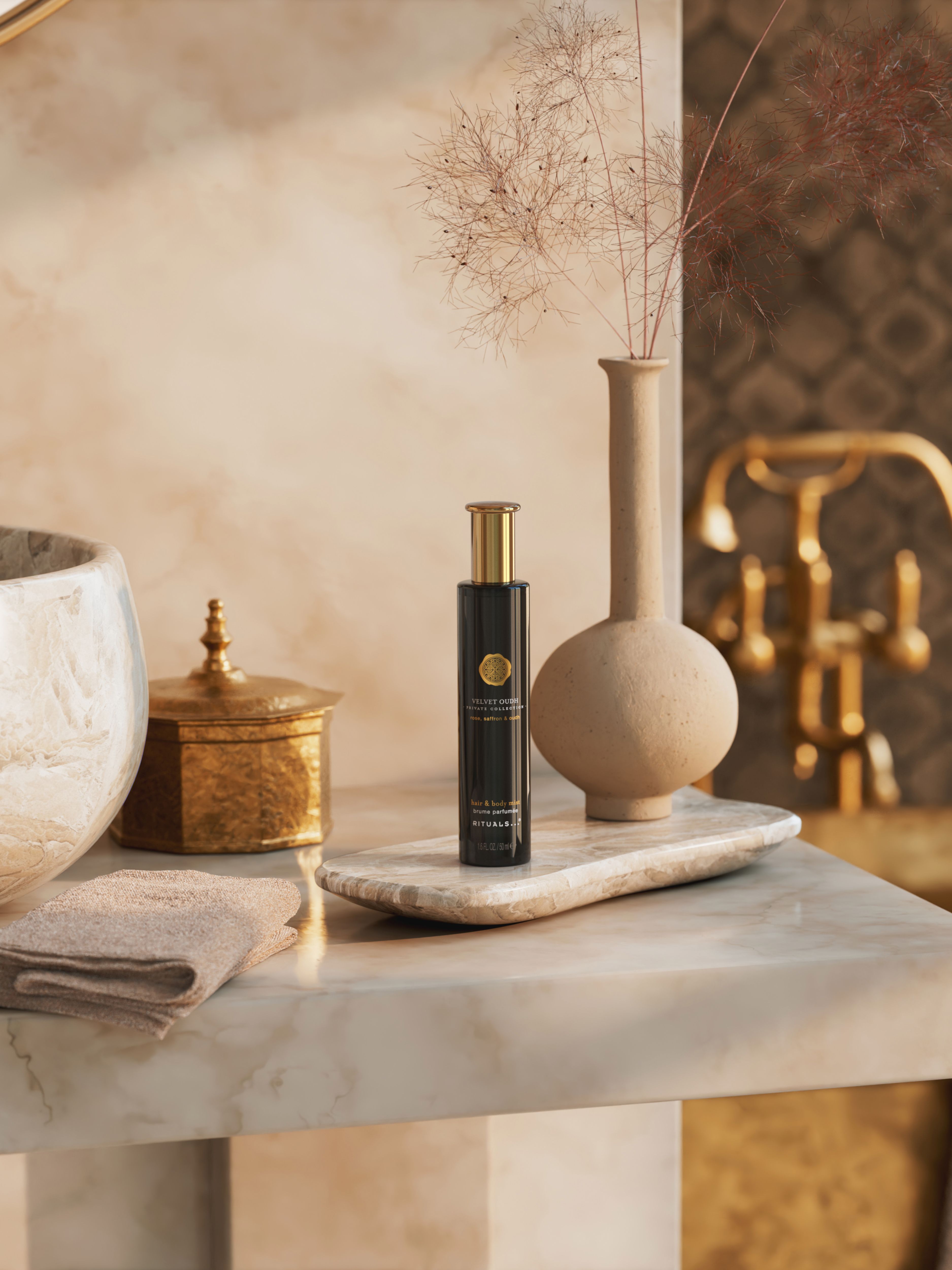 Velvet Oudh Hair & Body Mist 50ml Lifestyle with Product