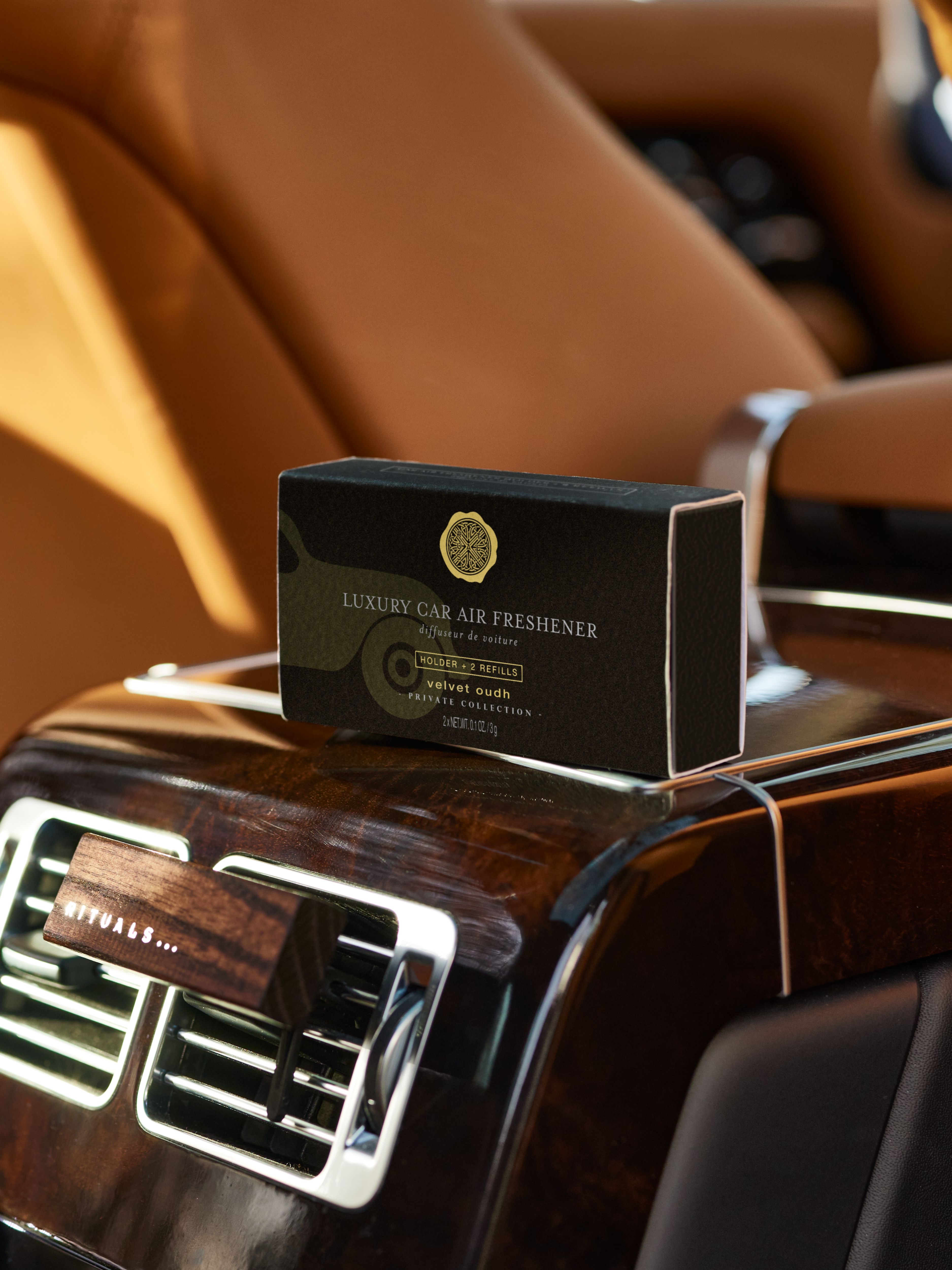 Velvet Oudh Car Air Freshener Lifestyle with Product