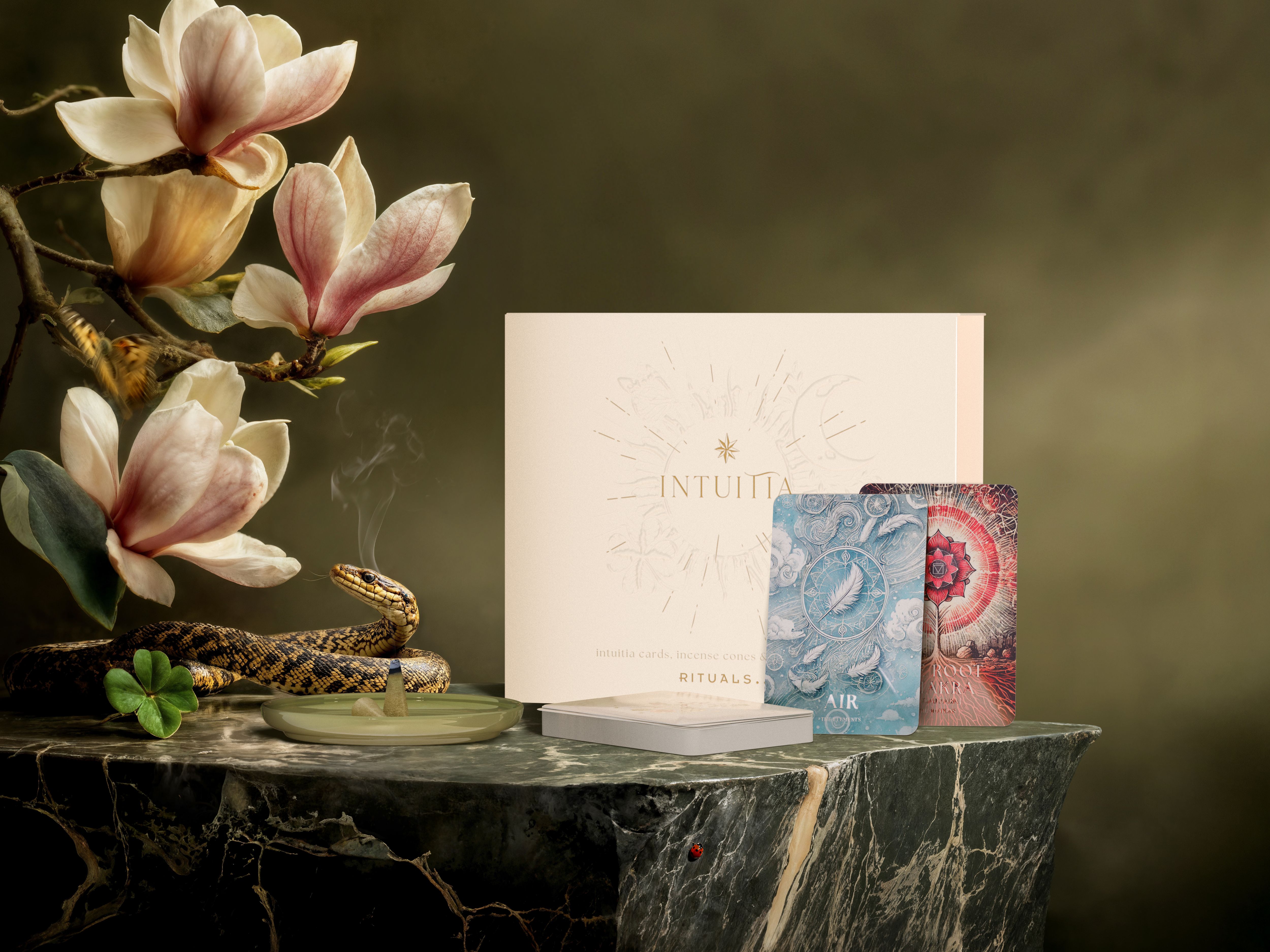 baraja (solo en inglés), 20 conos de incienso, plato de incienso, intuitia, Beige, RITUALS