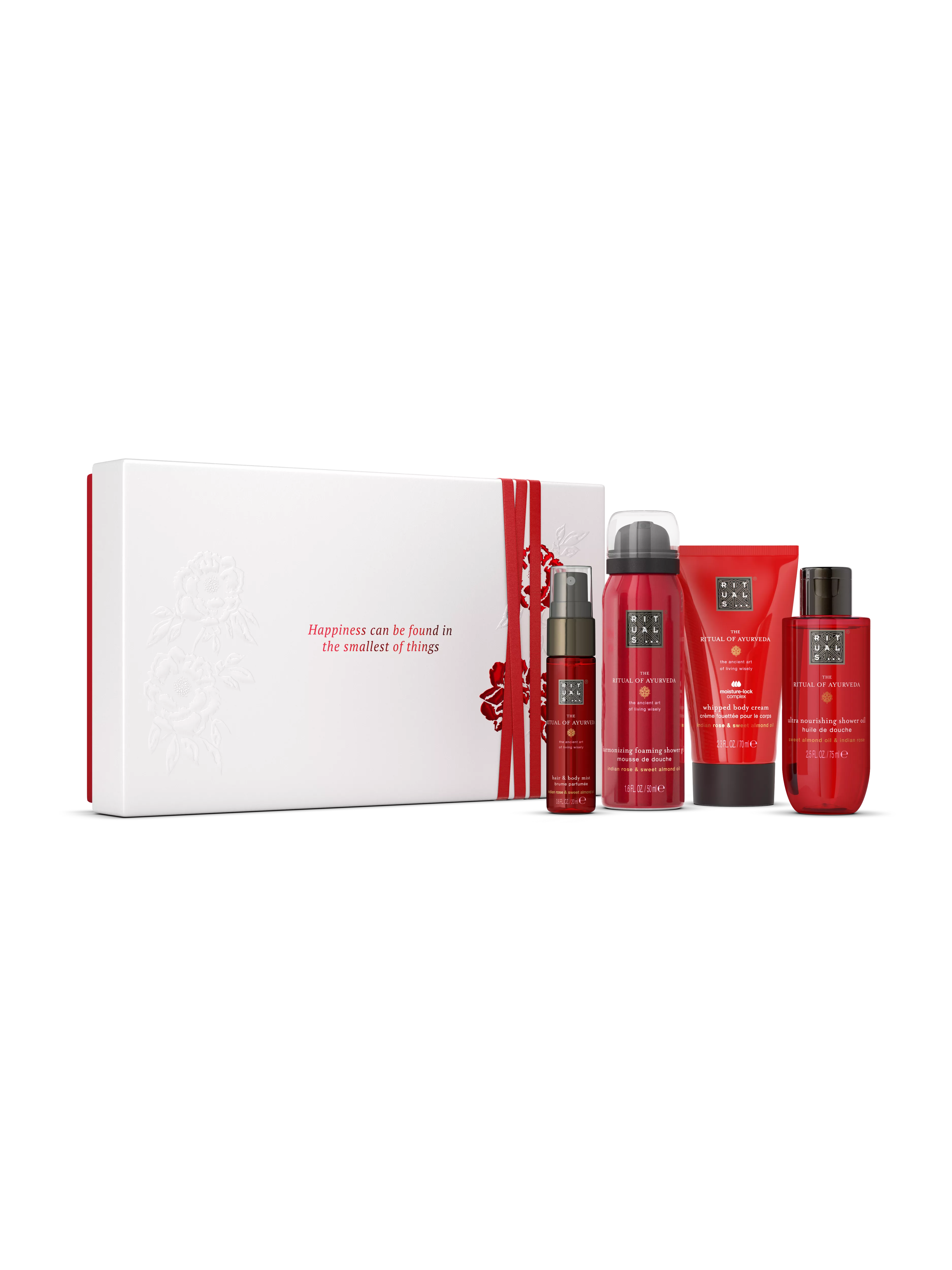 Duschschaum 50 ml, Duschöl 75 ml, Körpercreme 70 ml, Haar- und Körperspray 20 ml, ayurveda, Red, RITUALS