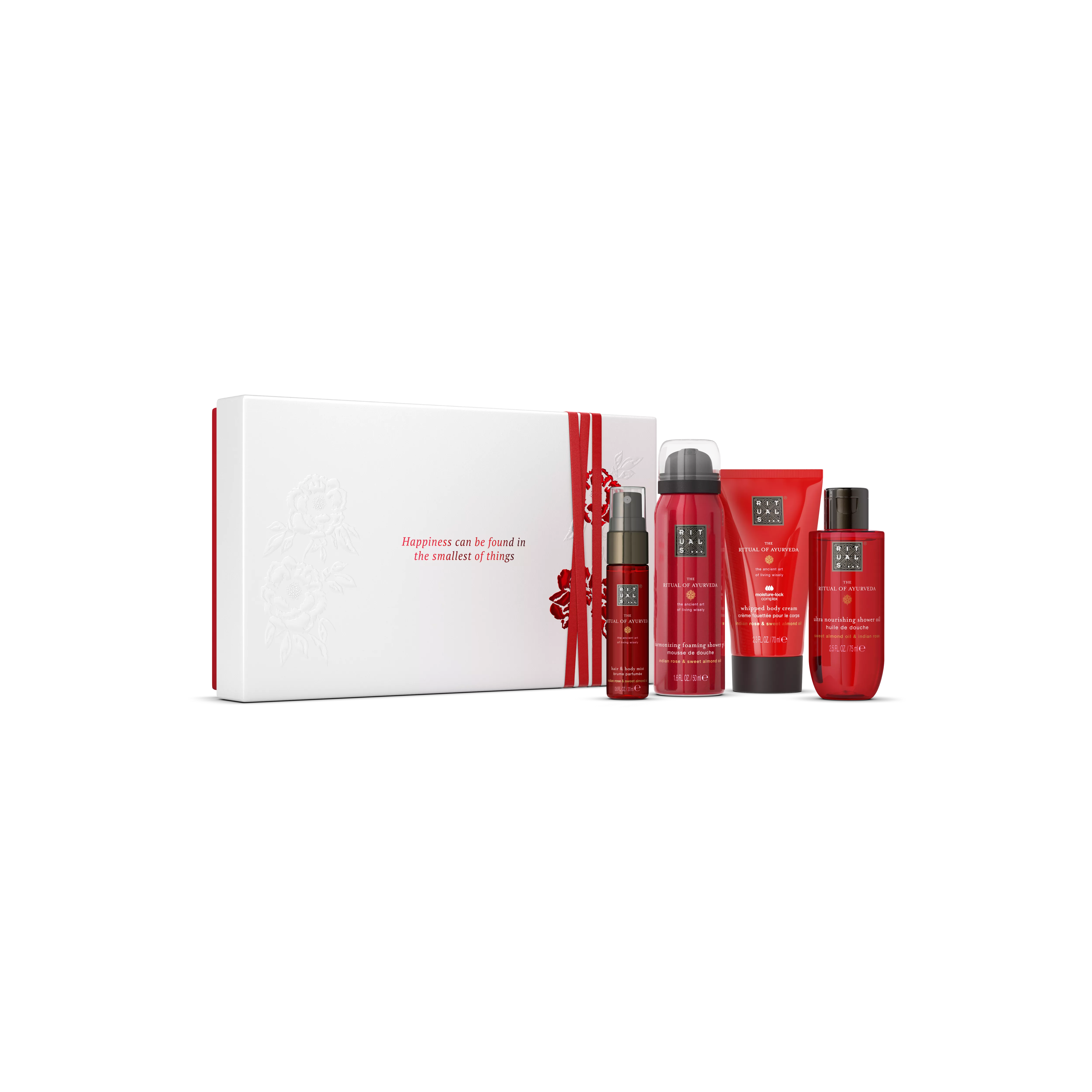Duschschaum 50 ml, Duschöl 75 ml, Körpercreme 70 ml, Haar- und Körperspray 20 ml, ayurveda, Red, RITUALS