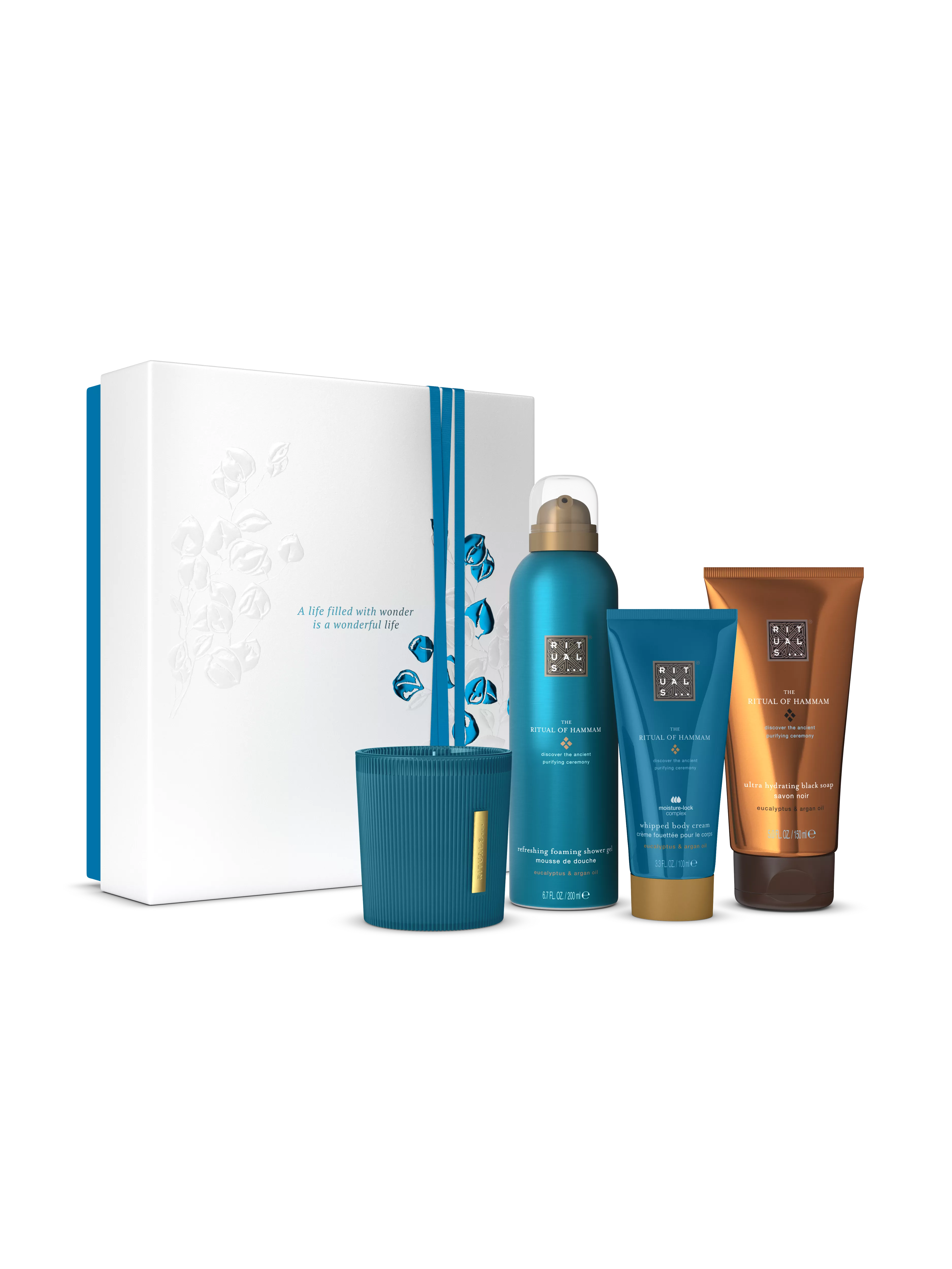 Duschschaum 200 ml, Körpercreme 100 ml, Black Soap 150 ml, Duftkerze 140 g, hammam, Blue, RITUALS