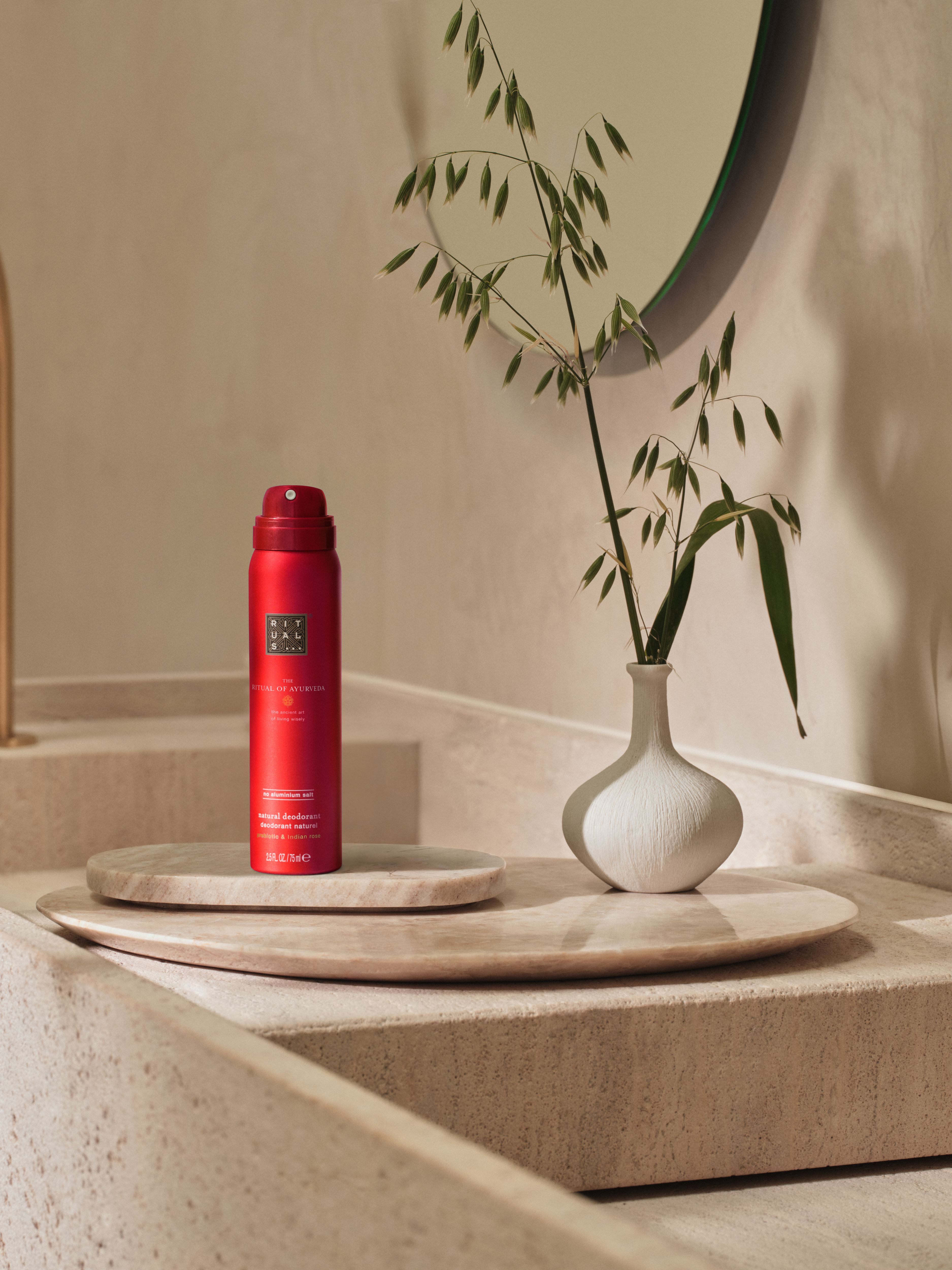 The Ritual of Ayurveda Natural Deodorant 75ml Lifestyle with Product