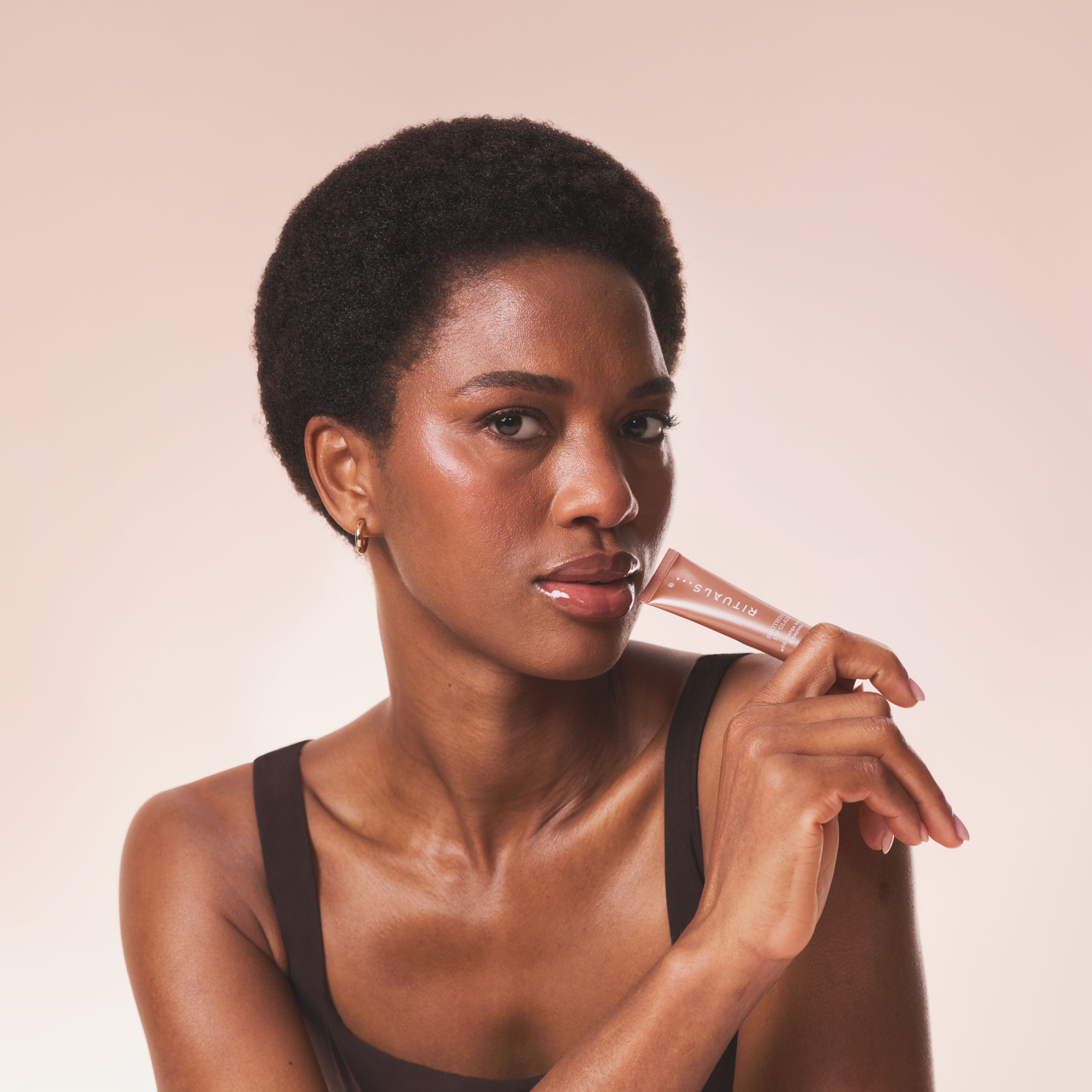 Soothing Lip Glaze - French Toast Lifestyle with Model and Packshot