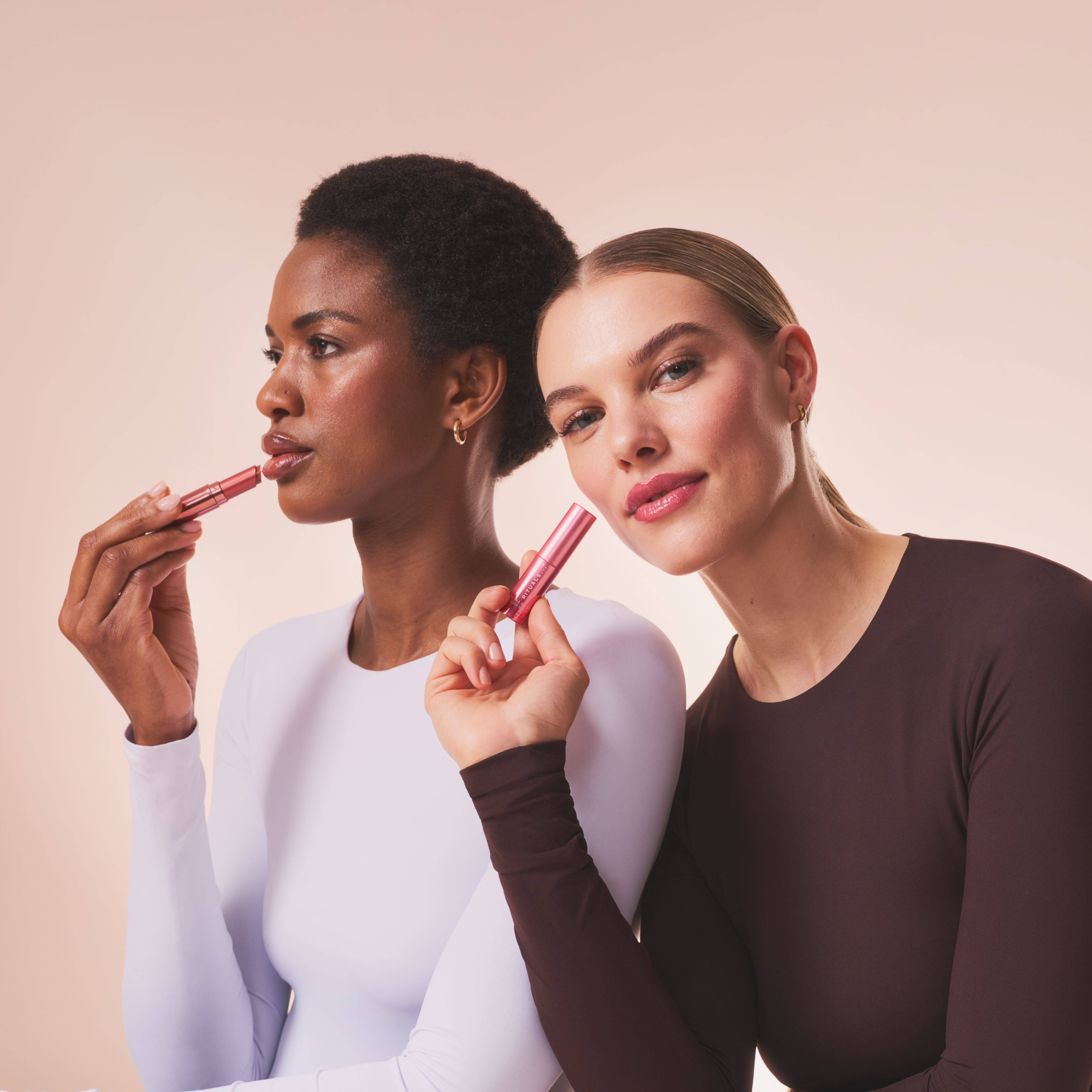 Ultra Shine Gloss Stick - Blushed Almond Lifestyle with Model and Packshot