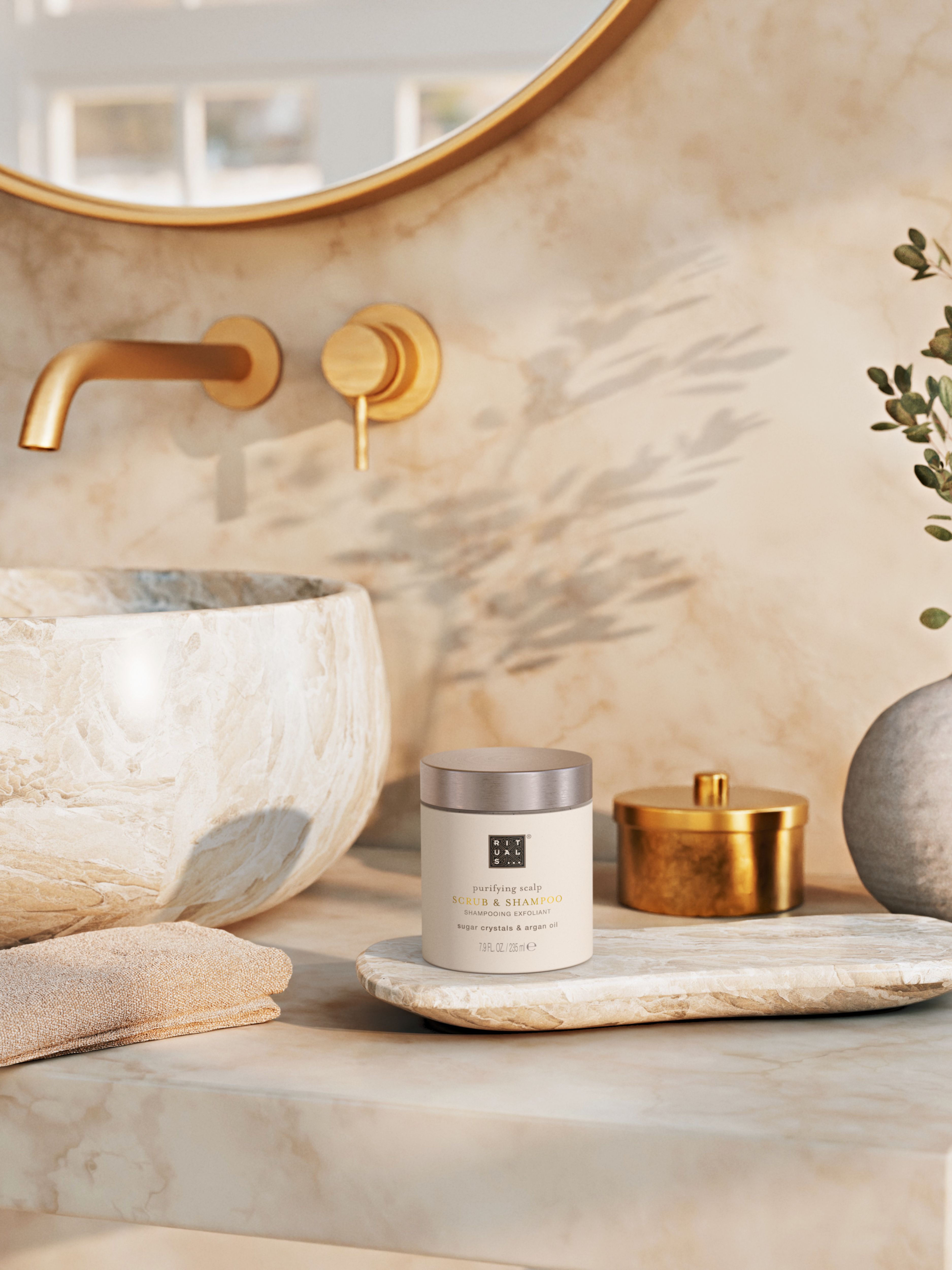 Elixir Collection Purifying Scalp Scrub & Shampoo Lifestyle with Product