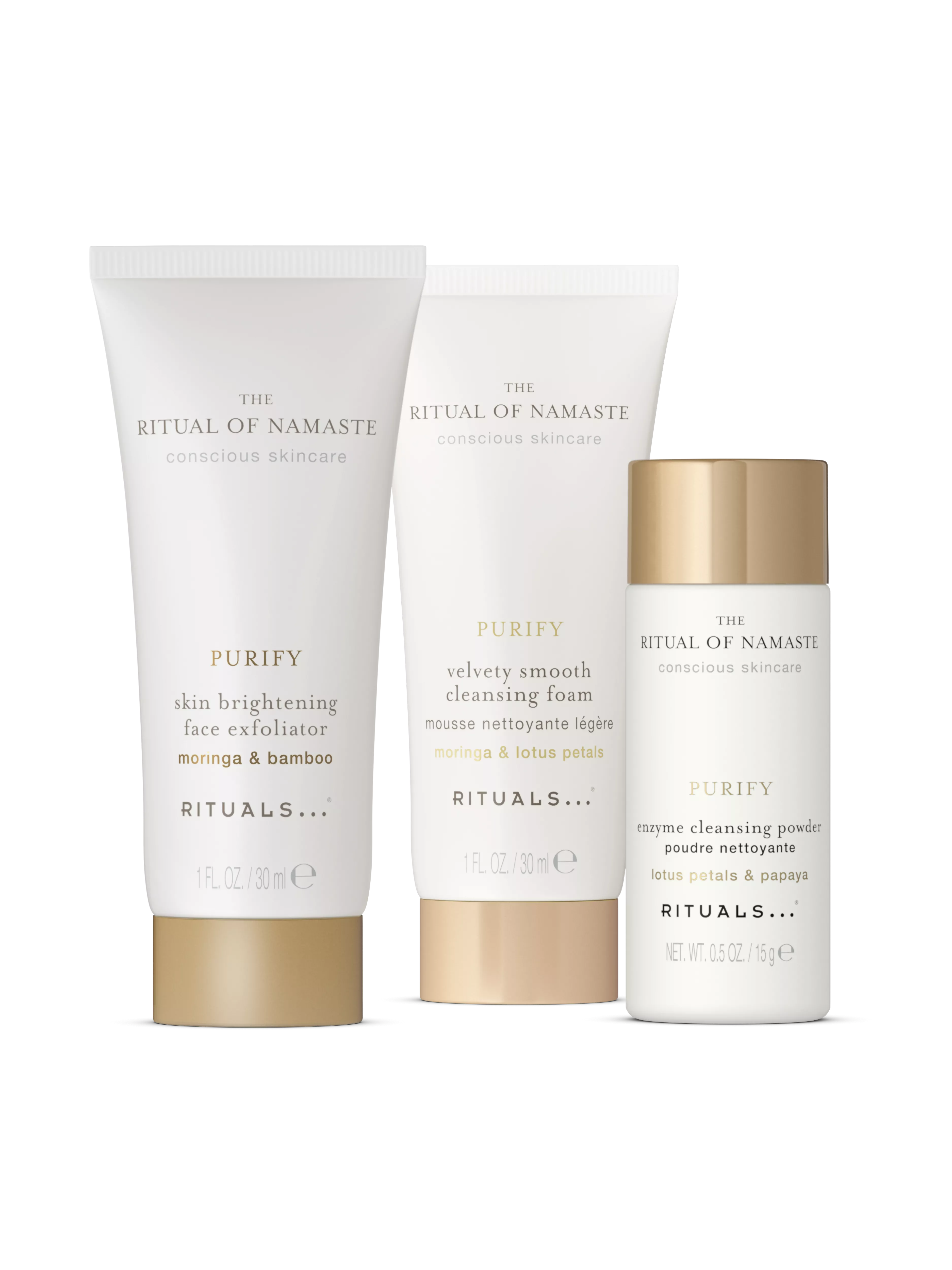 Reinigungsschaum 30 ml, Reinigungspuder 15 g, Peeling 30 ml, namaste, White, RITUALS