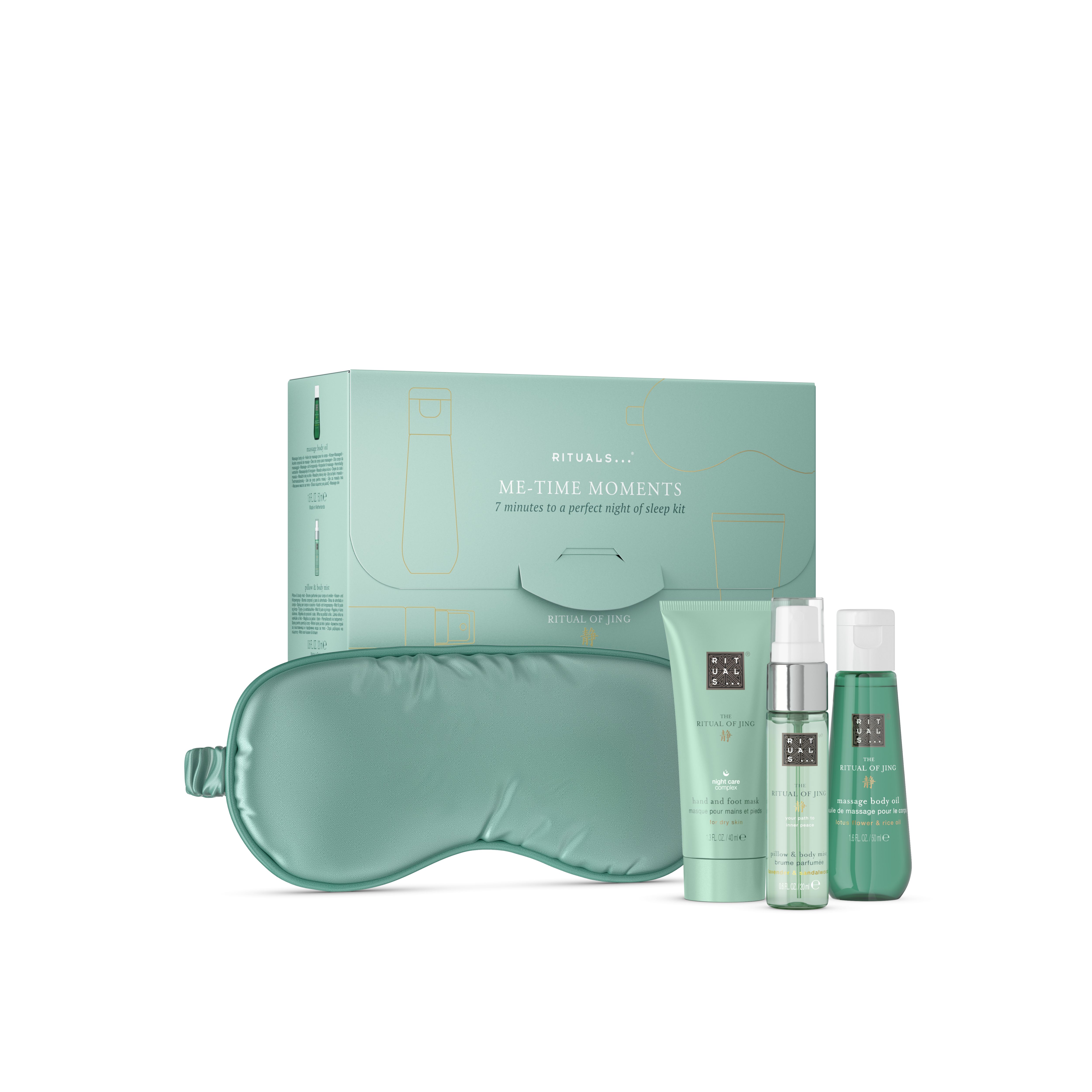 brume parfumée pour corps et oreiller 20 ml, huile de massage pour le corps 50 ml, masque pour les mains et les pieds 40 ml, masque de nuit, jing, Green, RITUALS