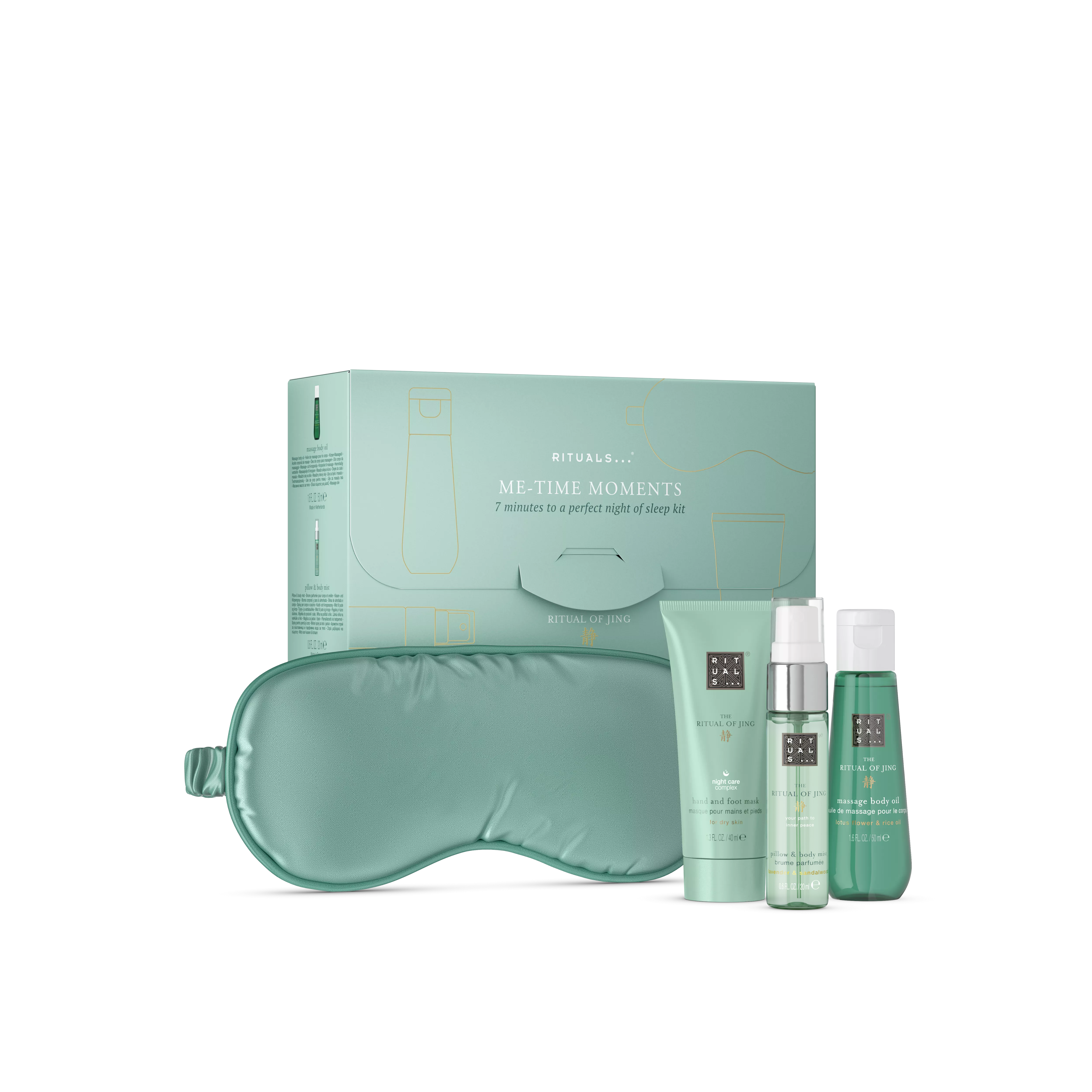 brume parfumée pour corps et oreiller 20 ml, huile de massage pour le corps 50 ml, masque pour les mains et les pieds 40 ml, masque de nuit, jing, Green, RITUALS