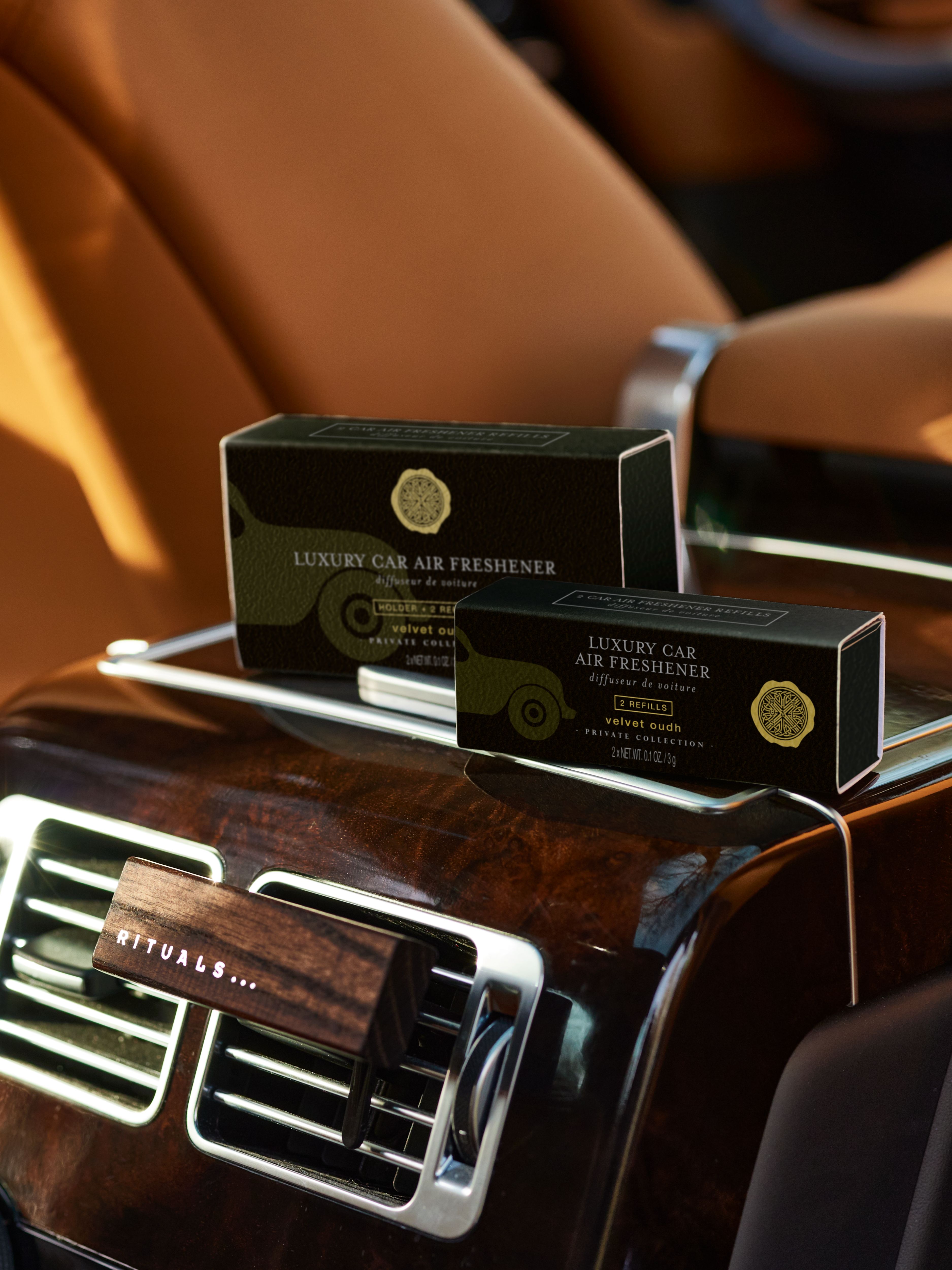 Velvet Oudh Refill Car Air Freshener Lifestyle with Product