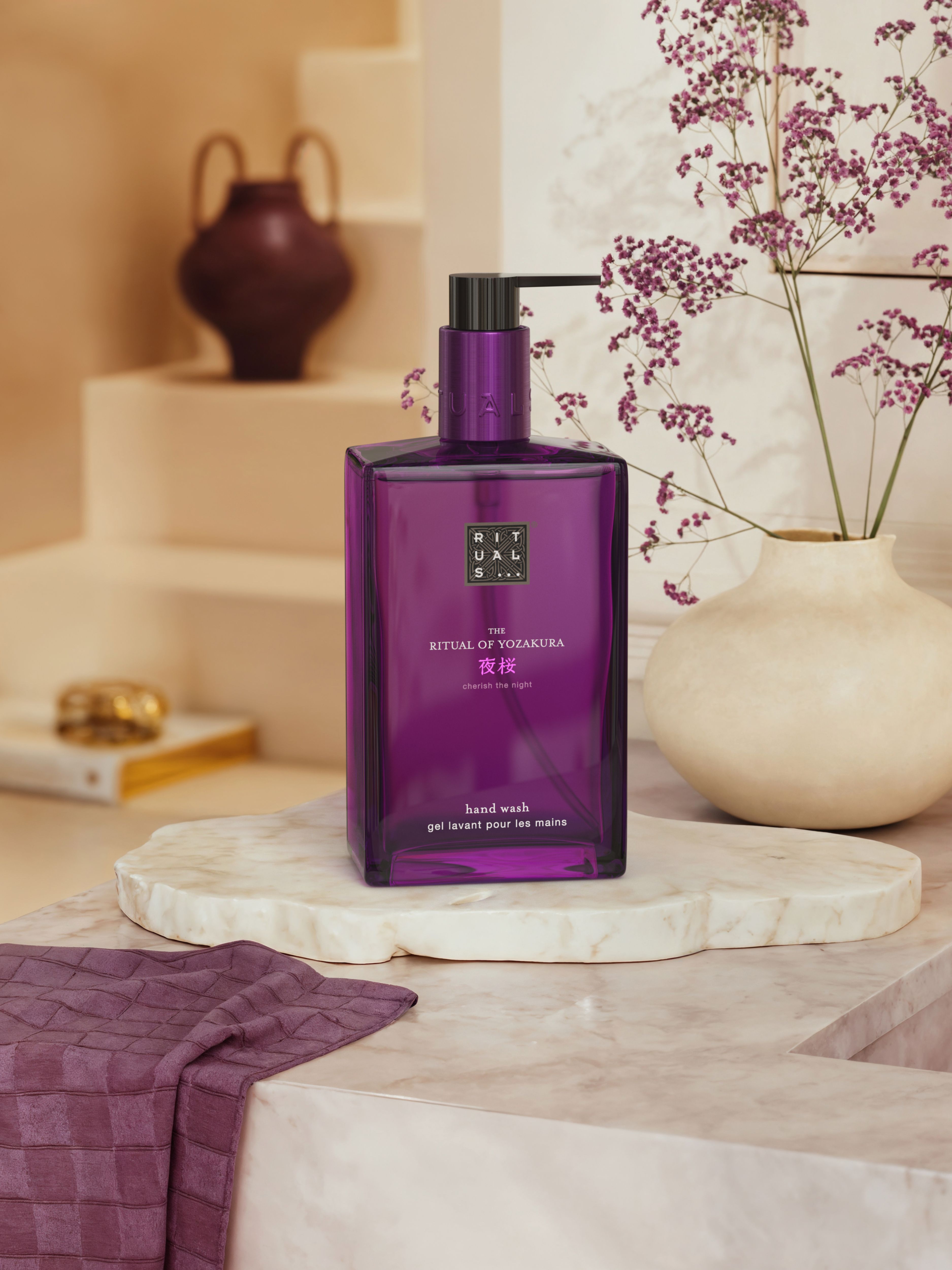 The Ritual of Yozakura Hand Wash 300ml Lifestyle with Product