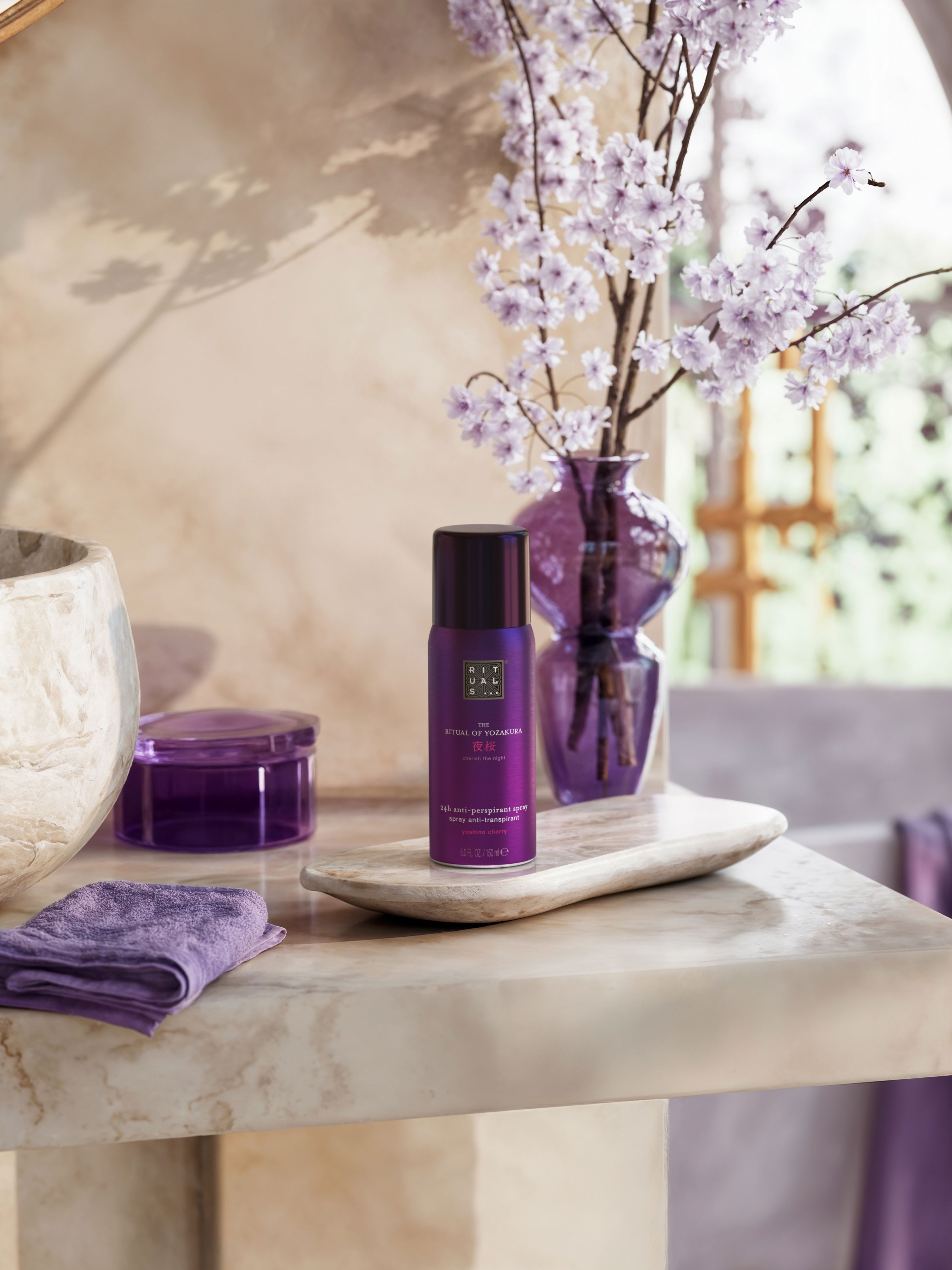 The Ritual of Yozakura Anti-Perspirant Spray 150ml Lifestyle with Product