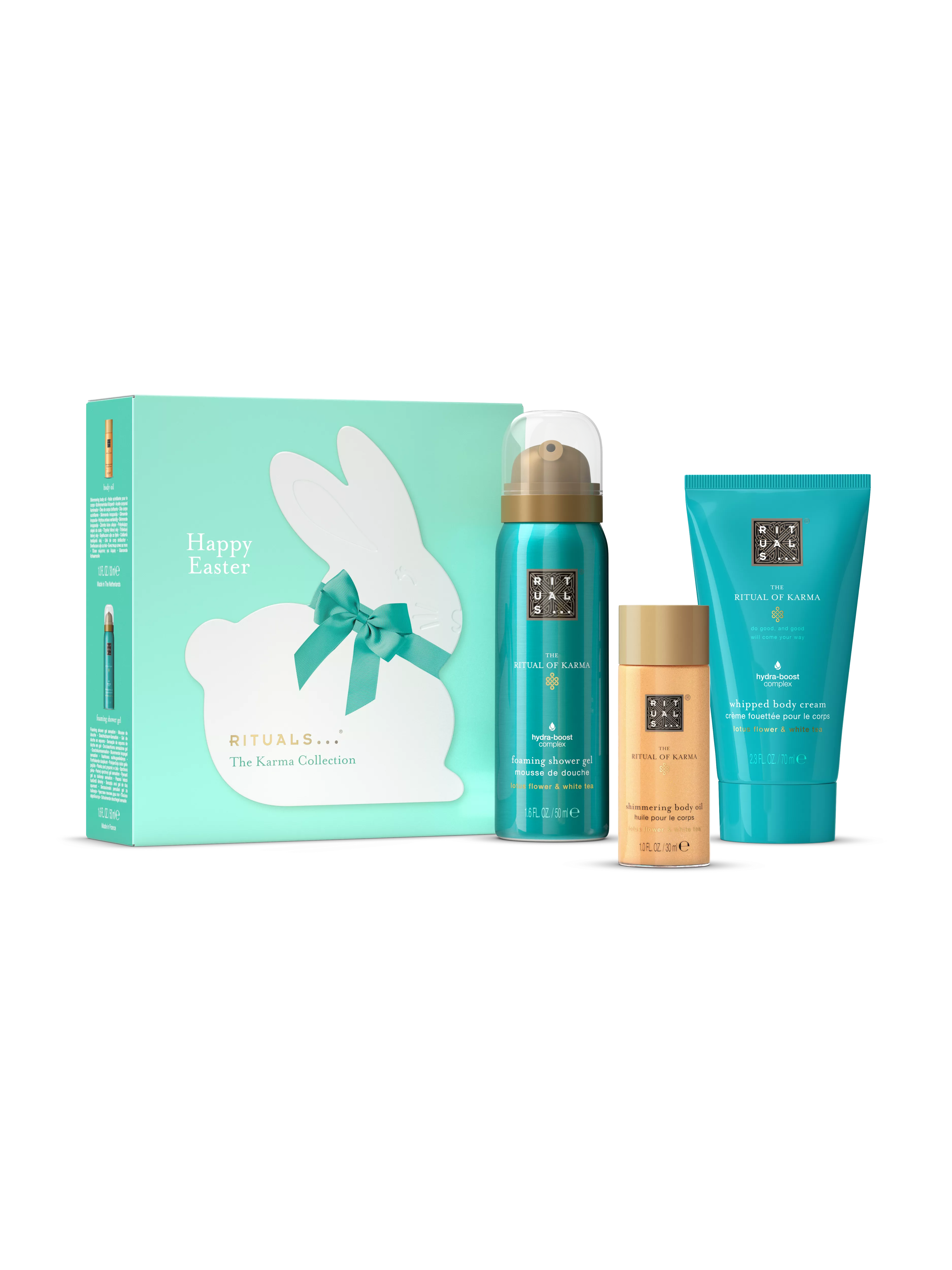 foaming shower gel 50ml, body oil 30ml, whipped body cream 70ml, karma, Blue, RITUALS