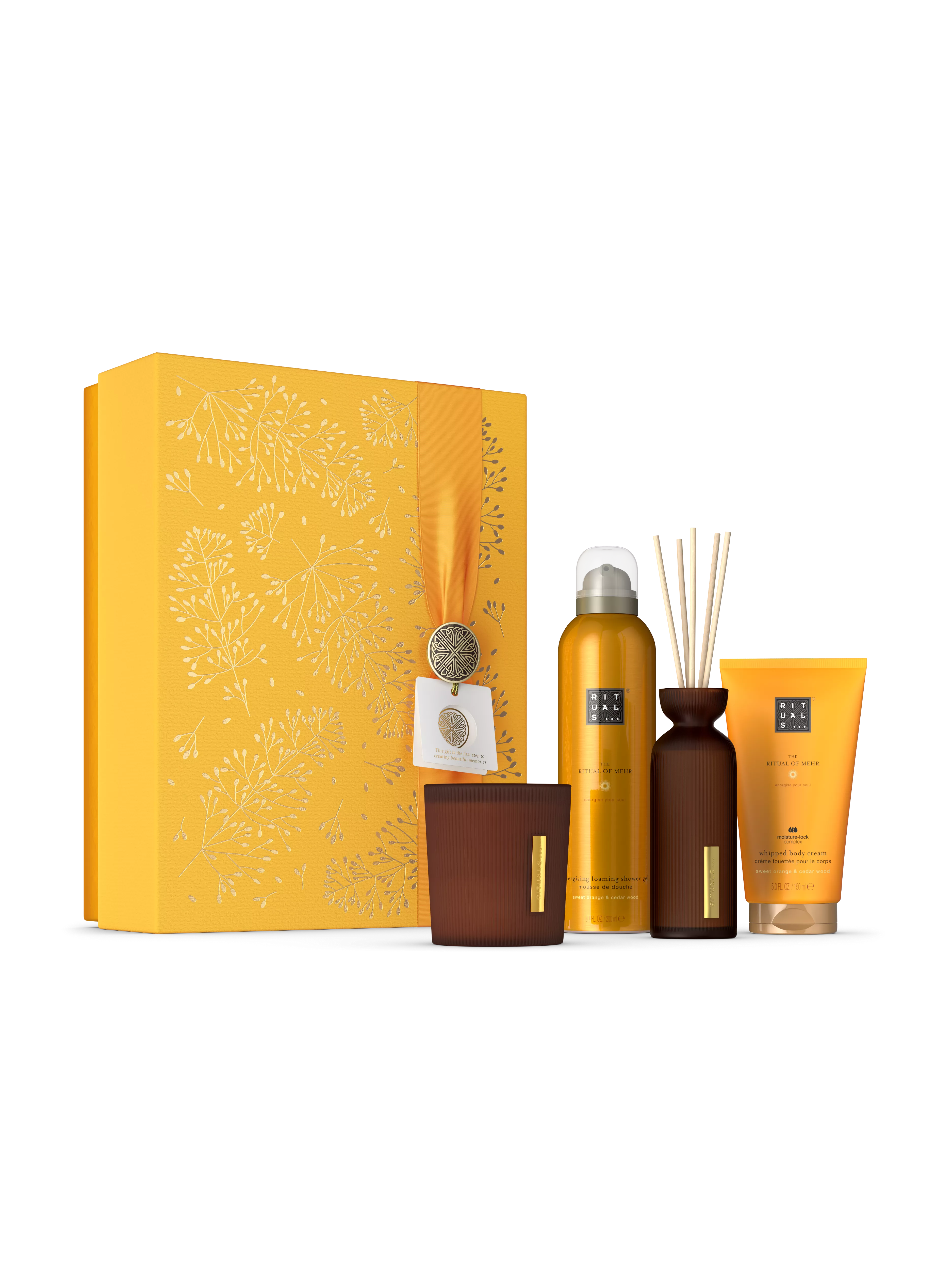 mousse de douche 200 ml, crème pour le corps 150 ml, bougie parfumée 140 g, mini bâtonnets parfumés 70 ml, mehr, Orange, RITUALS