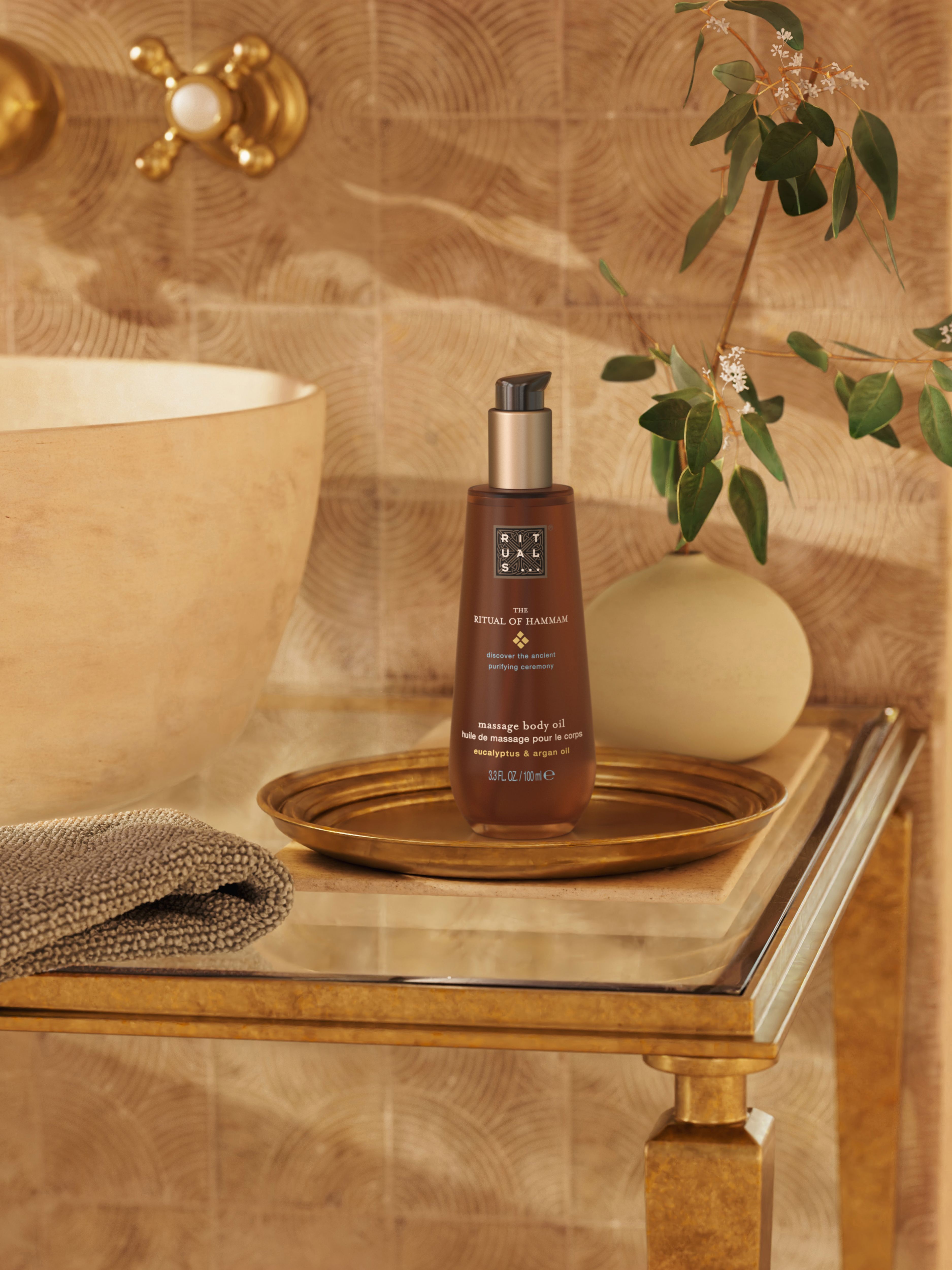 The Ritual of Hammam Massage Body Oil 100ml Lifestyle with Product