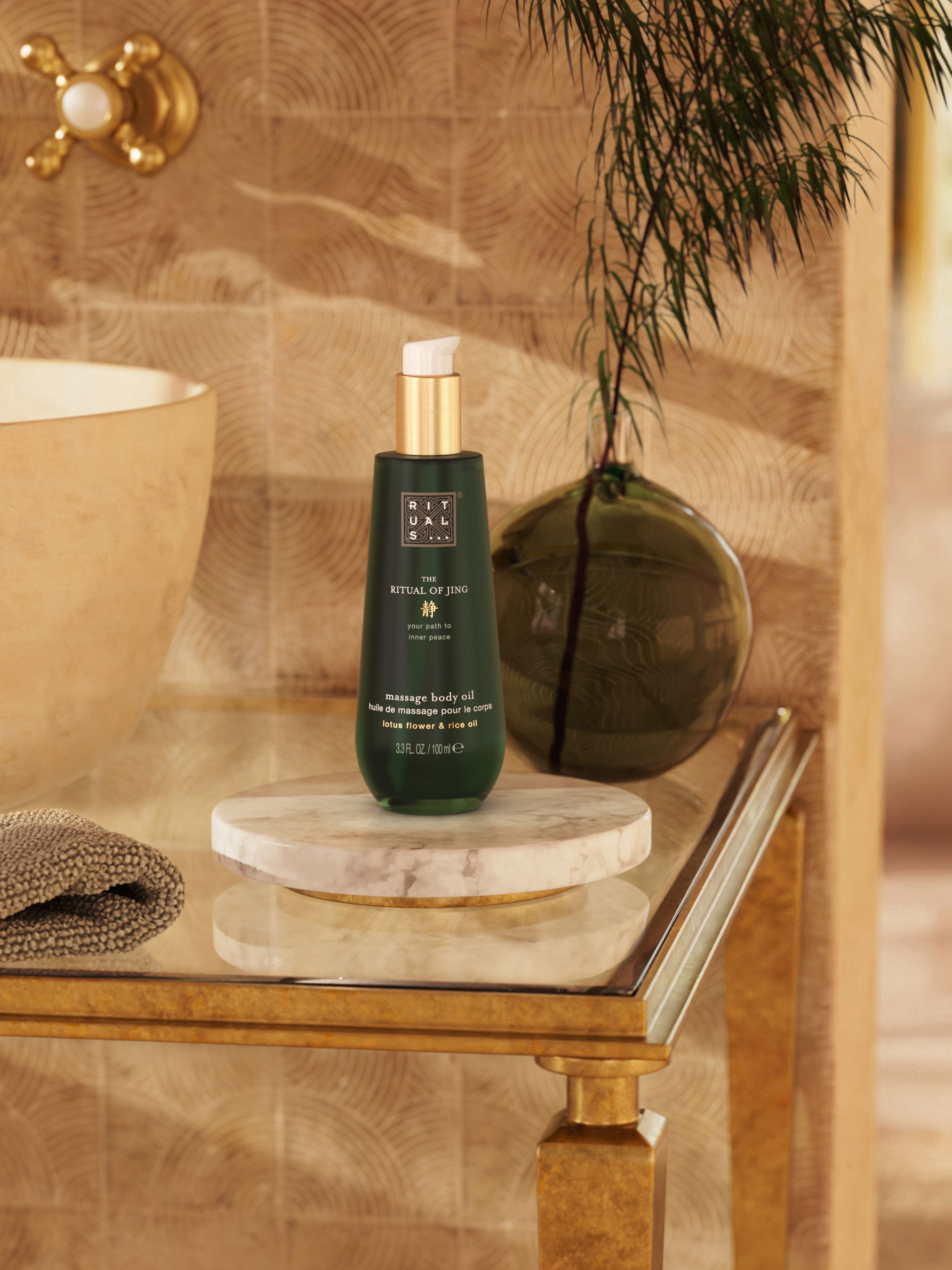 The Ritual of Jing Massage Body Oil 100ml Lifestyle with Product