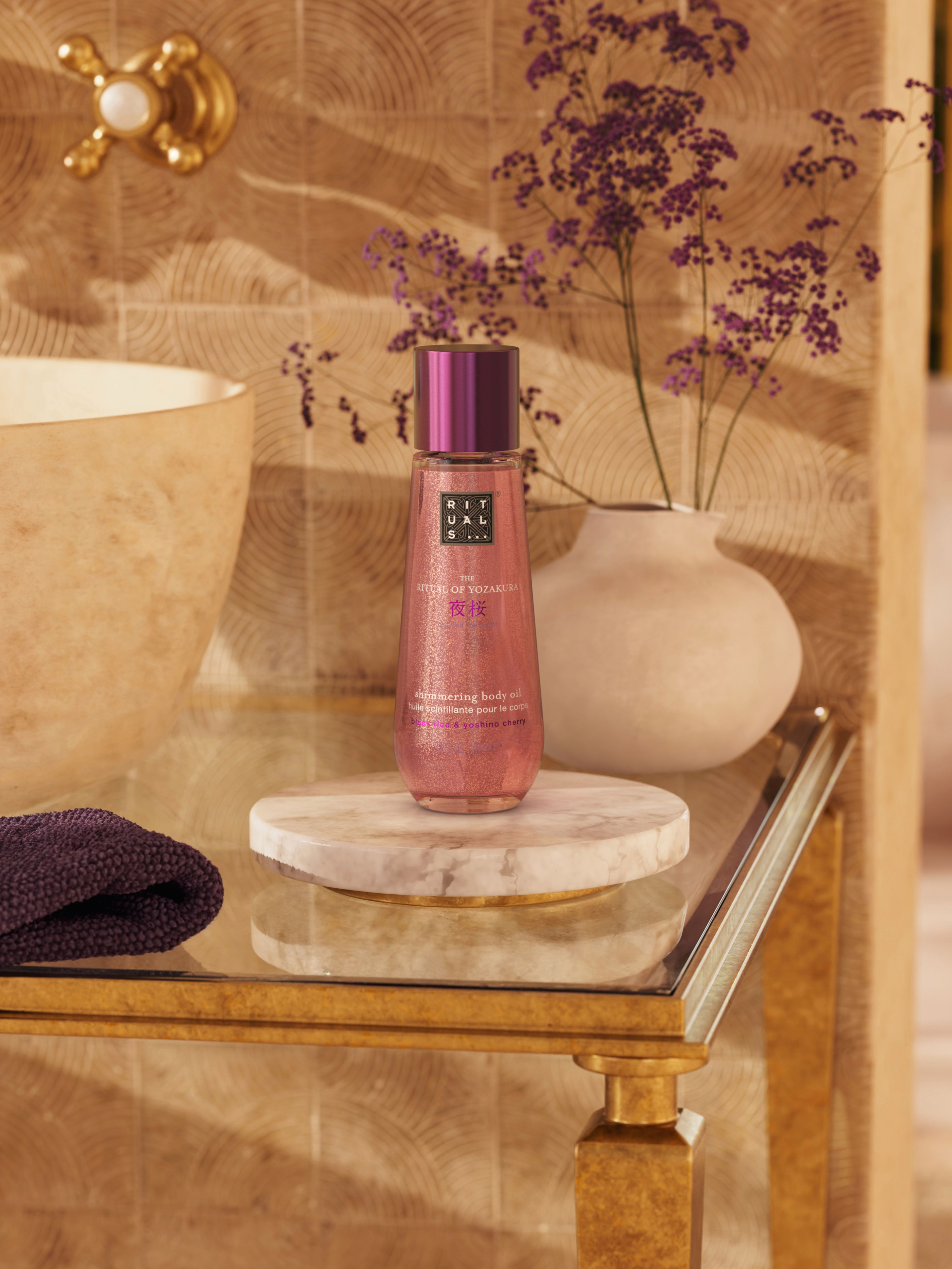 The Ritual of Yozakura Shimmering Body Oil 100ml Lifestyle with Product